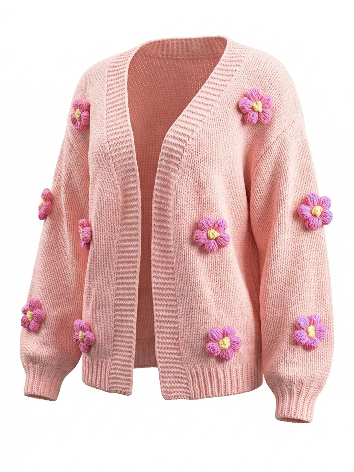 1930s 3D Daisy Long Sleeve Knit Cardigan - Image 3