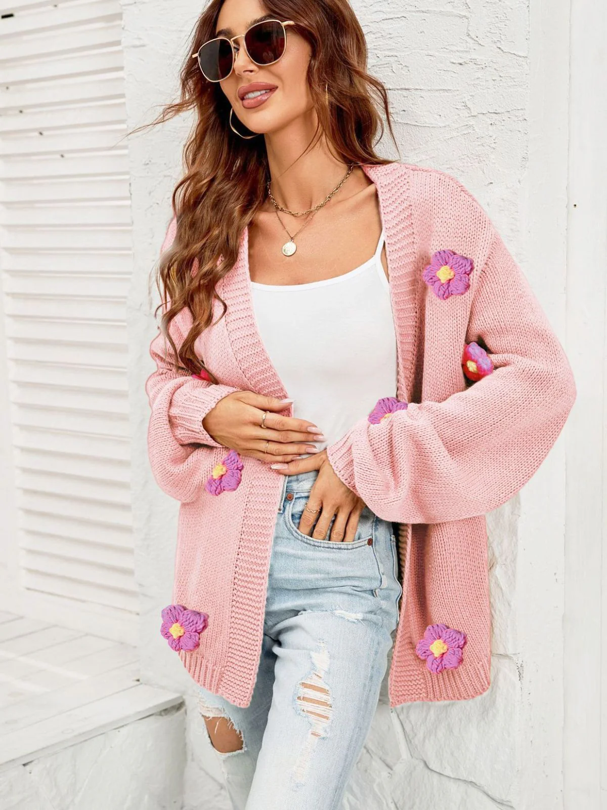 1930s 3D Daisy Long Sleeve Knit Cardigan - Image 7