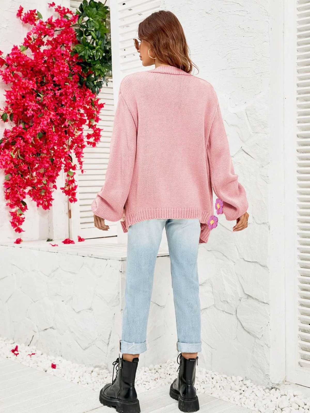 1930s 3D Daisy Long Sleeve Knit Cardigan - Image 8