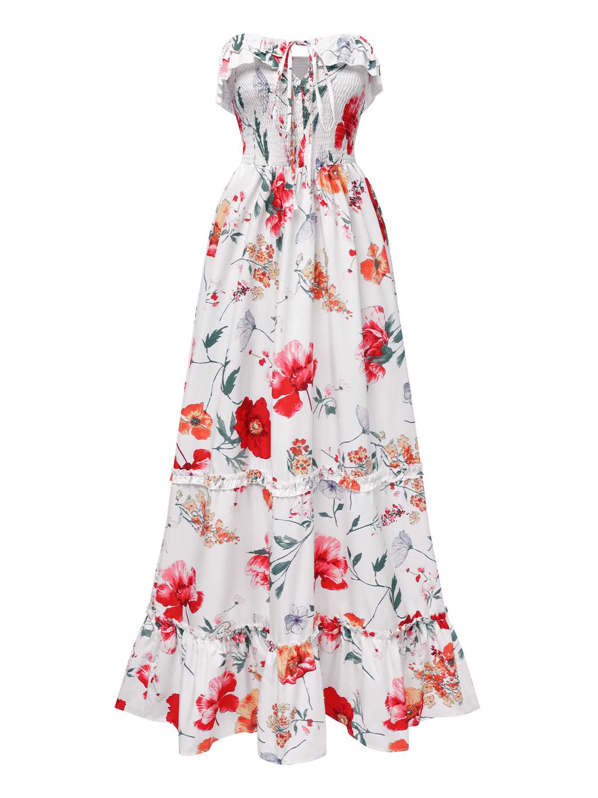1930s Bandeau Floral Tiered Ruffle Hem Dress - Image 2