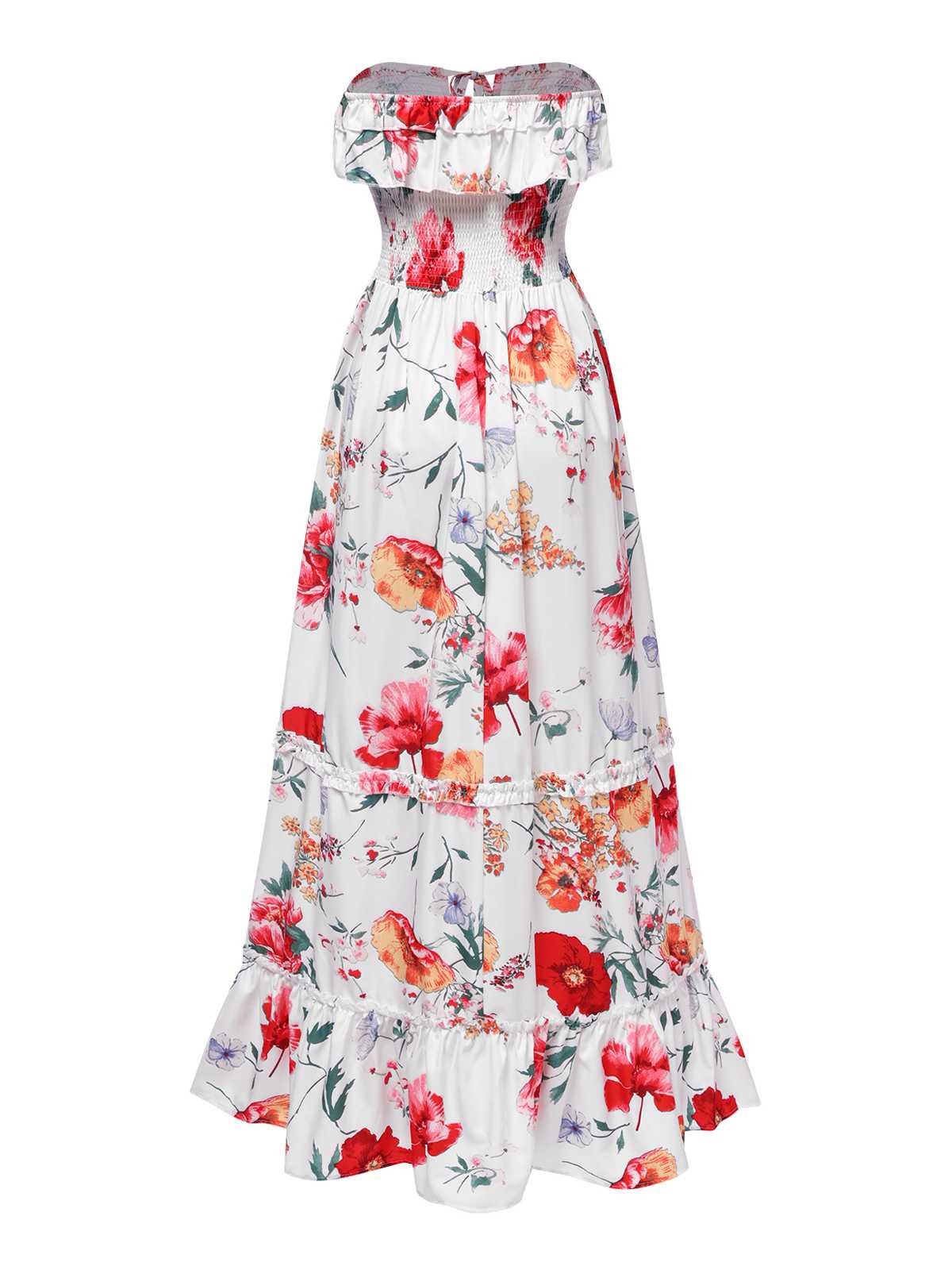 1930s Bandeau Floral Tiered Ruffle Hem Dress - Image 3