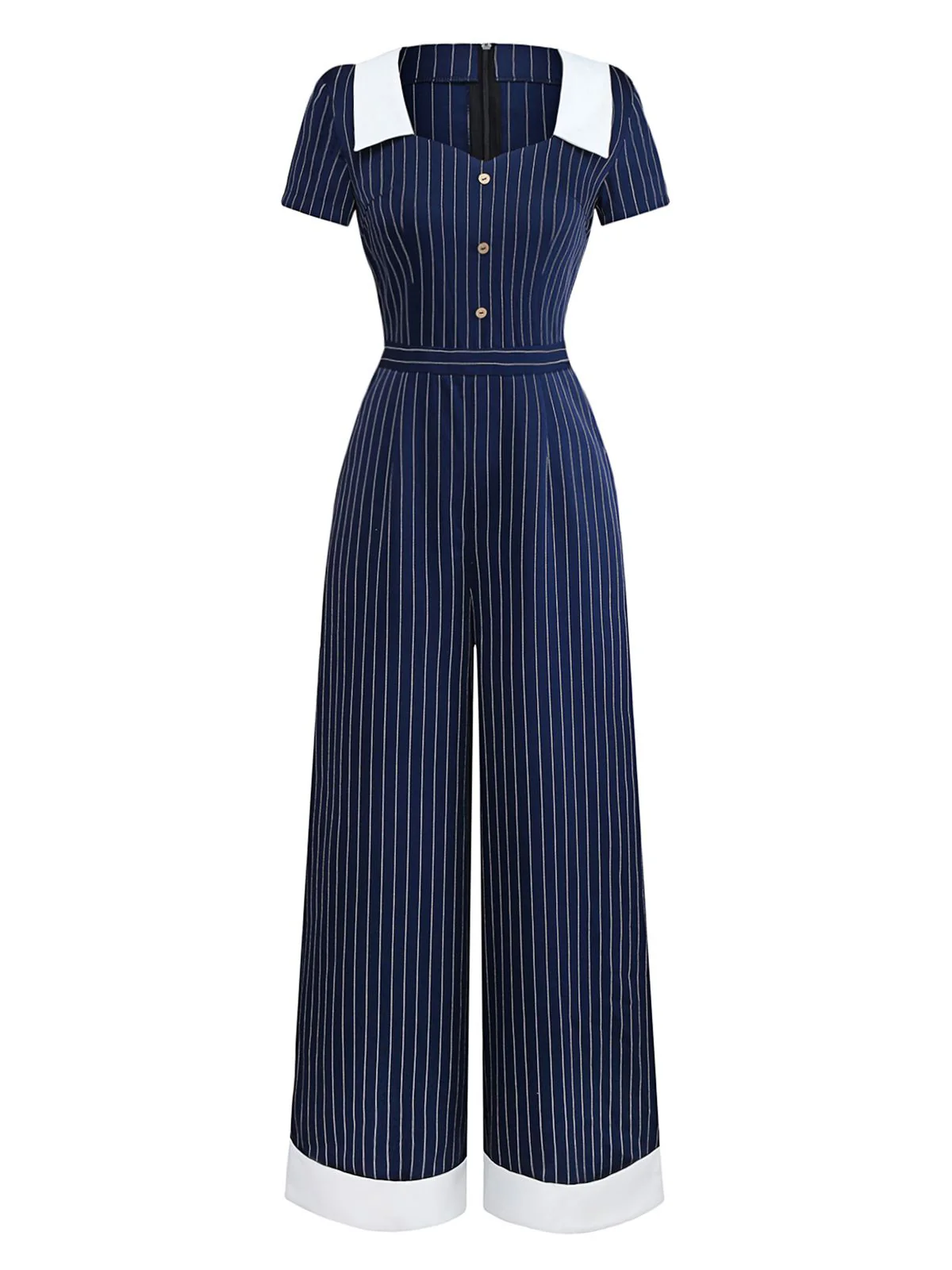 1930s Blue Striped Lapel Jumpsuit - Image 2