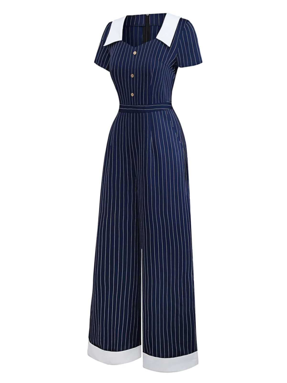 1930s Blue Striped Lapel Jumpsuit - Image 3