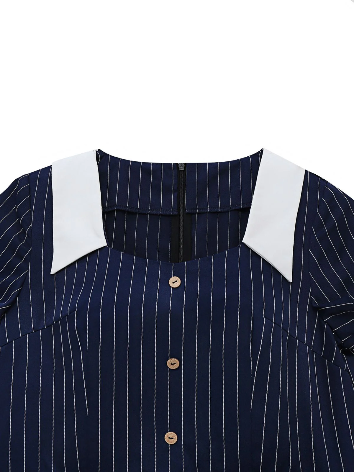 1930s Blue Striped Lapel Jumpsuit - Image 5