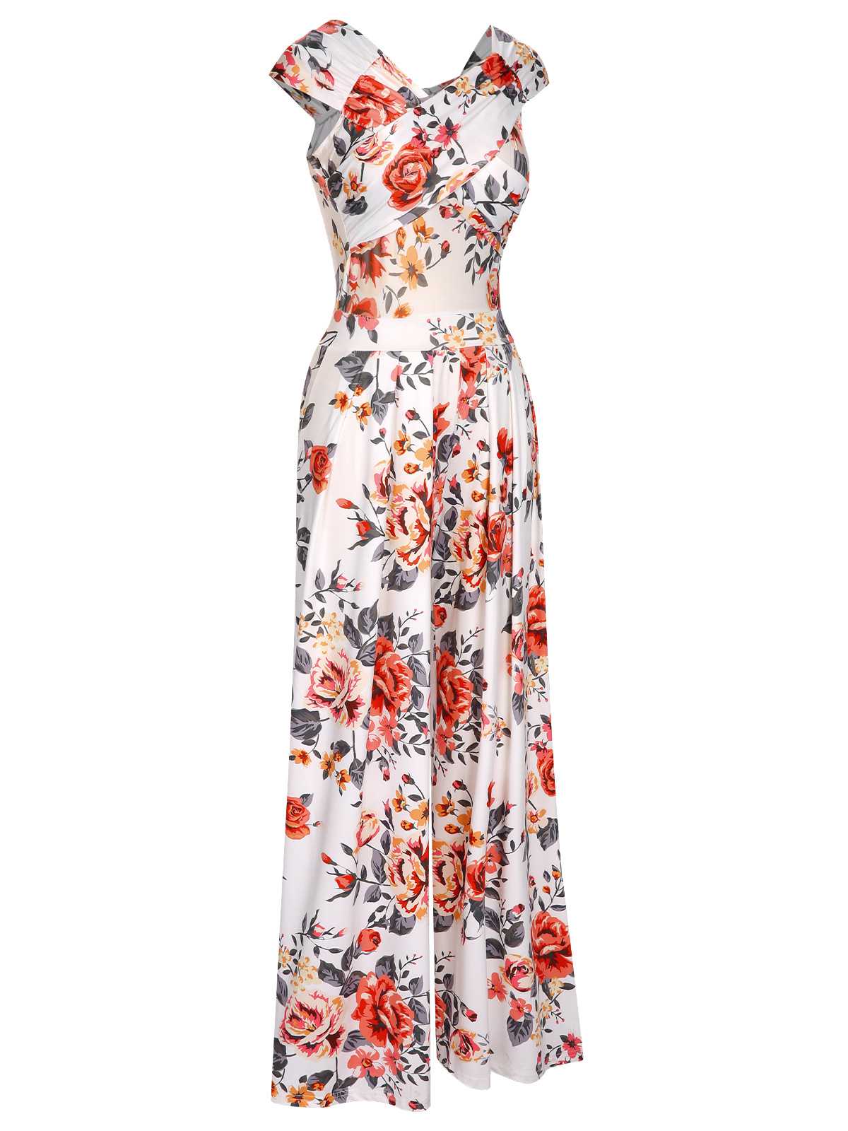 1930s Cold Shoulder Floral Jumpsuit - Image 2