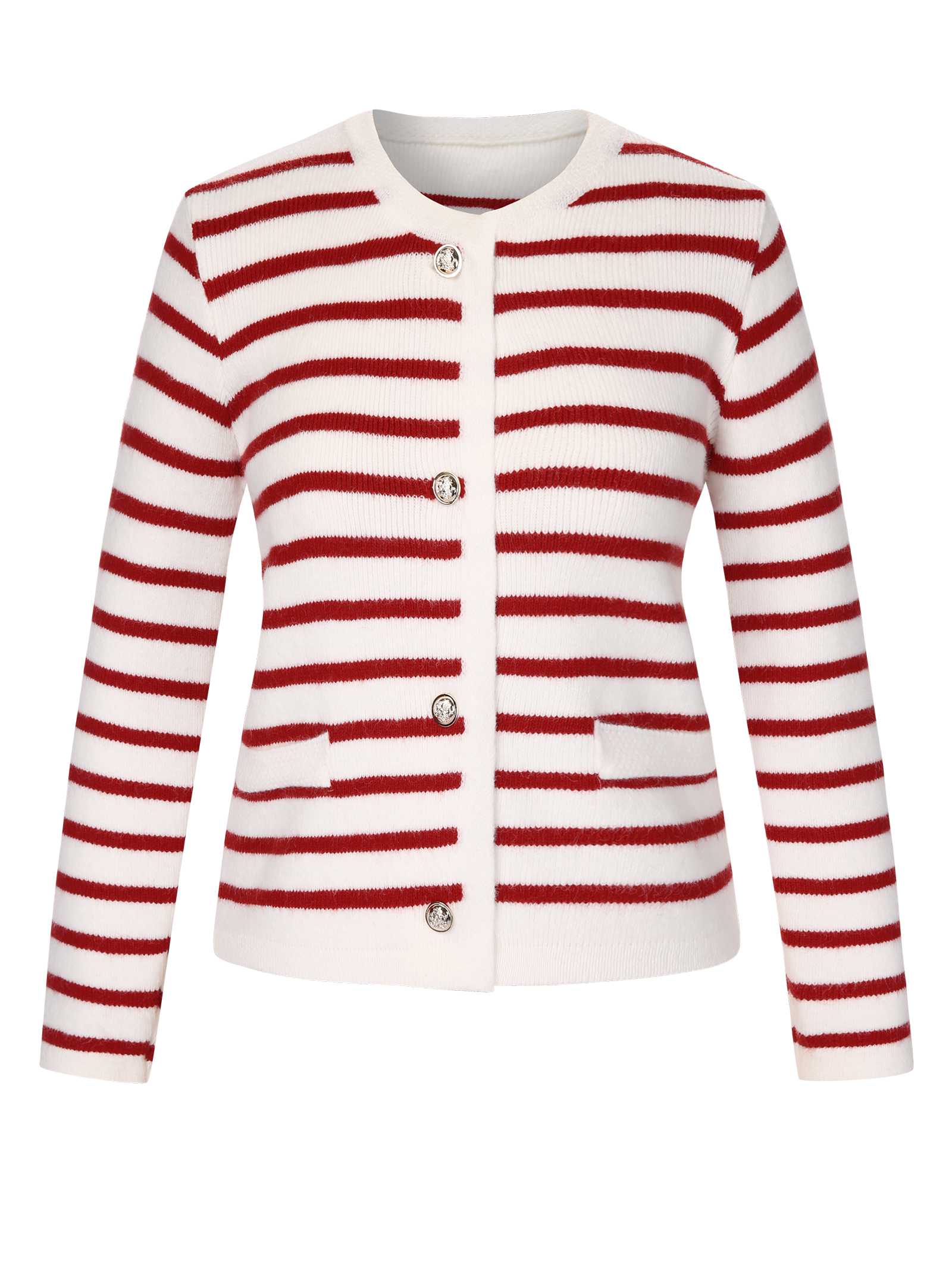 1930s Contrast Striped Long Sleeve Knitted Cardigan - Image 2