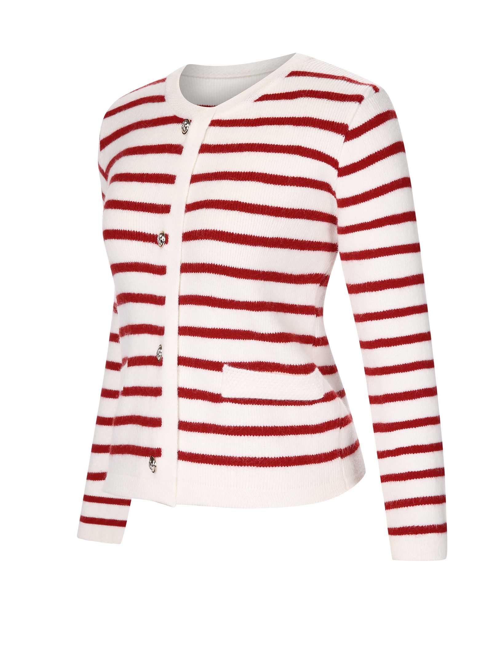 1930s Contrast Striped Long Sleeve Knitted Cardigan - Image 4