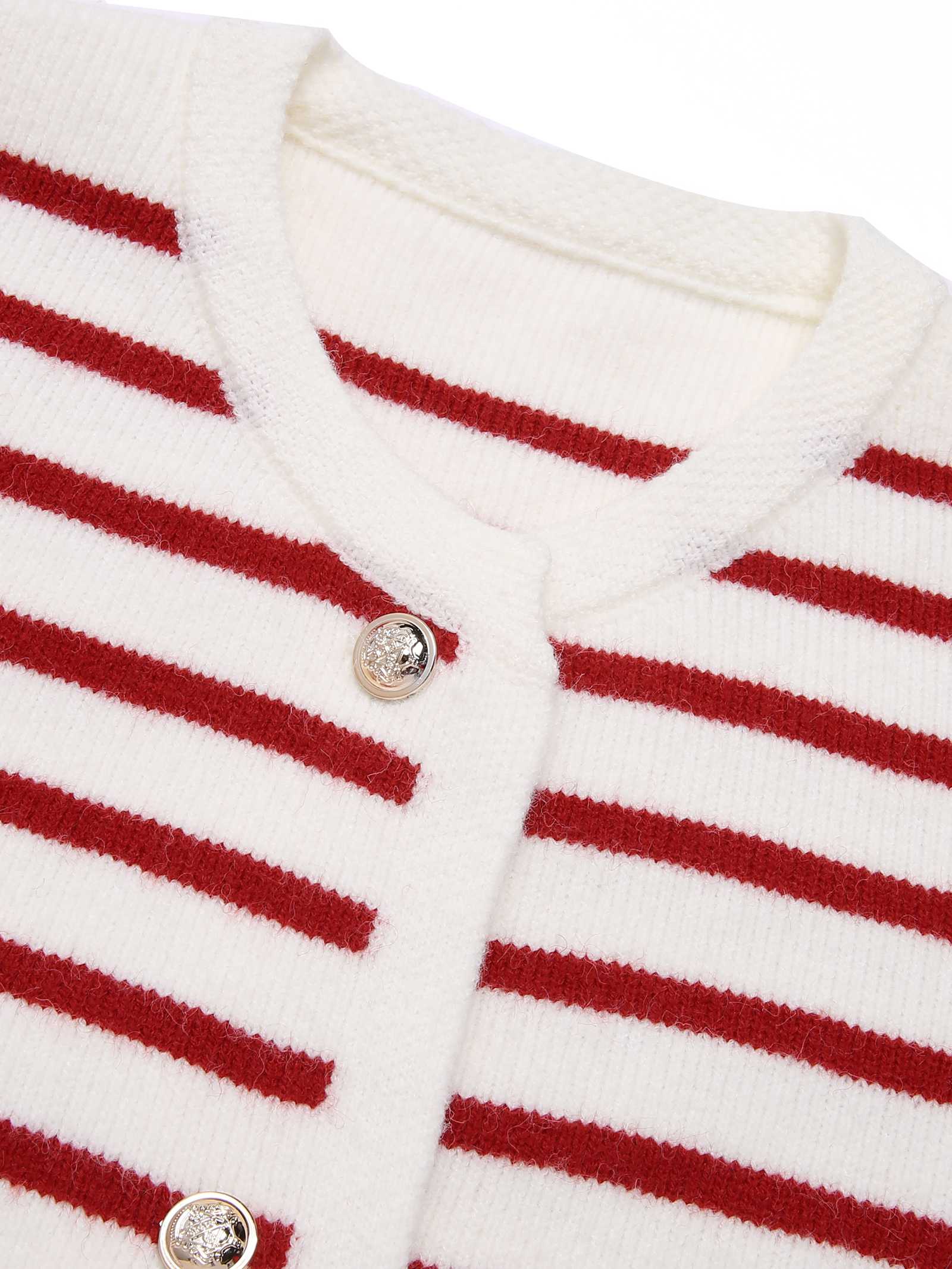 1930s Contrast Striped Long Sleeve Knitted Cardigan - Image 5