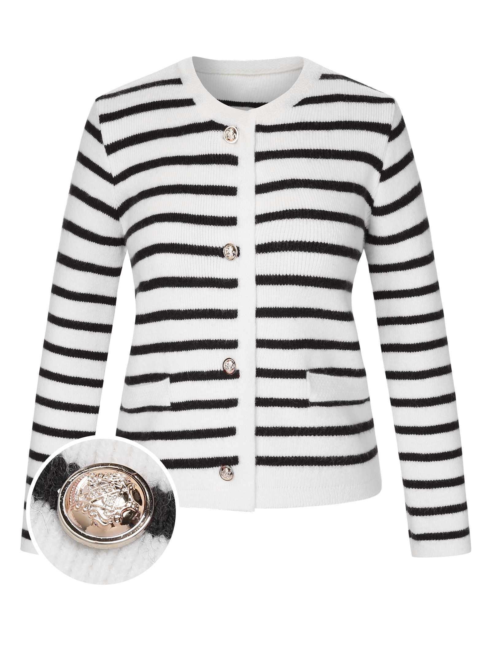 1930s Contrast Striped Long Sleeve Knitted Cardigan - Image 7