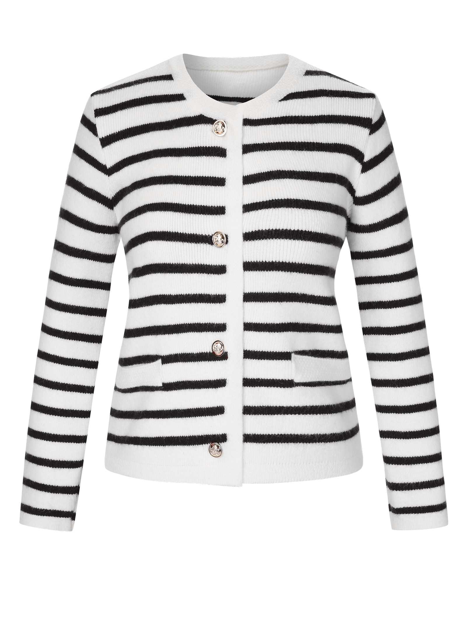1930s Contrast Striped Long Sleeve Knitted Cardigan - Image 8