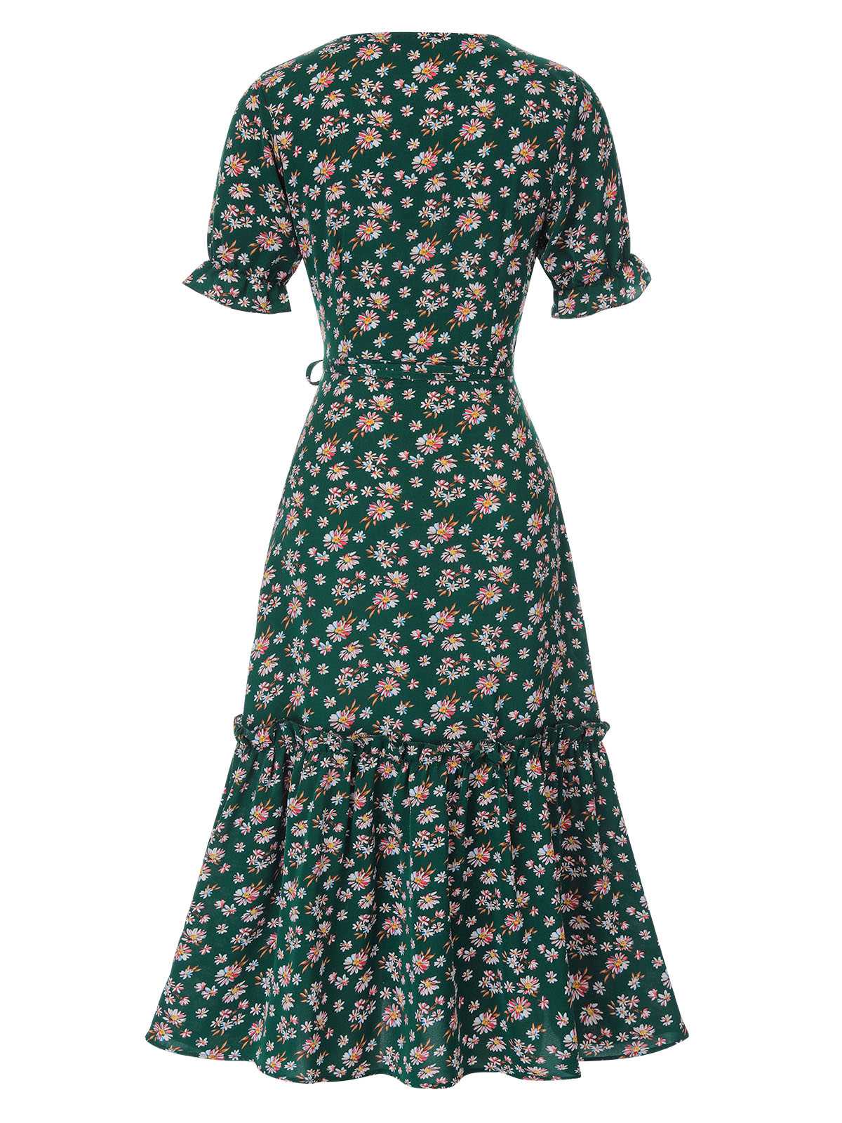 1930s Daisy Surplice V-Neck Belted Dress - Image 10