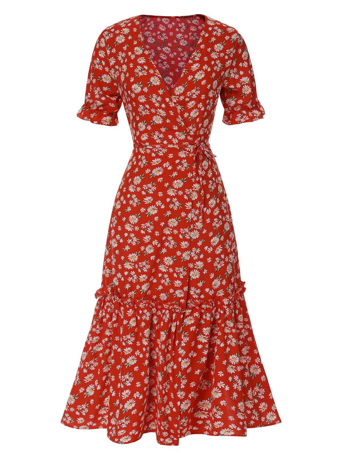 1930s Daisy Surplice V-Neck Belted Dress - Image 2