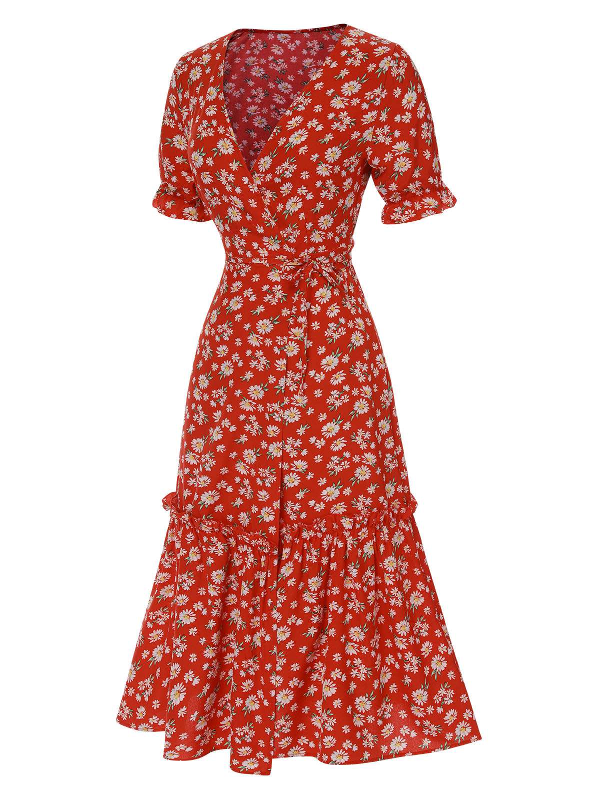 1930s Daisy Surplice V-Neck Belted Dress - Image 3