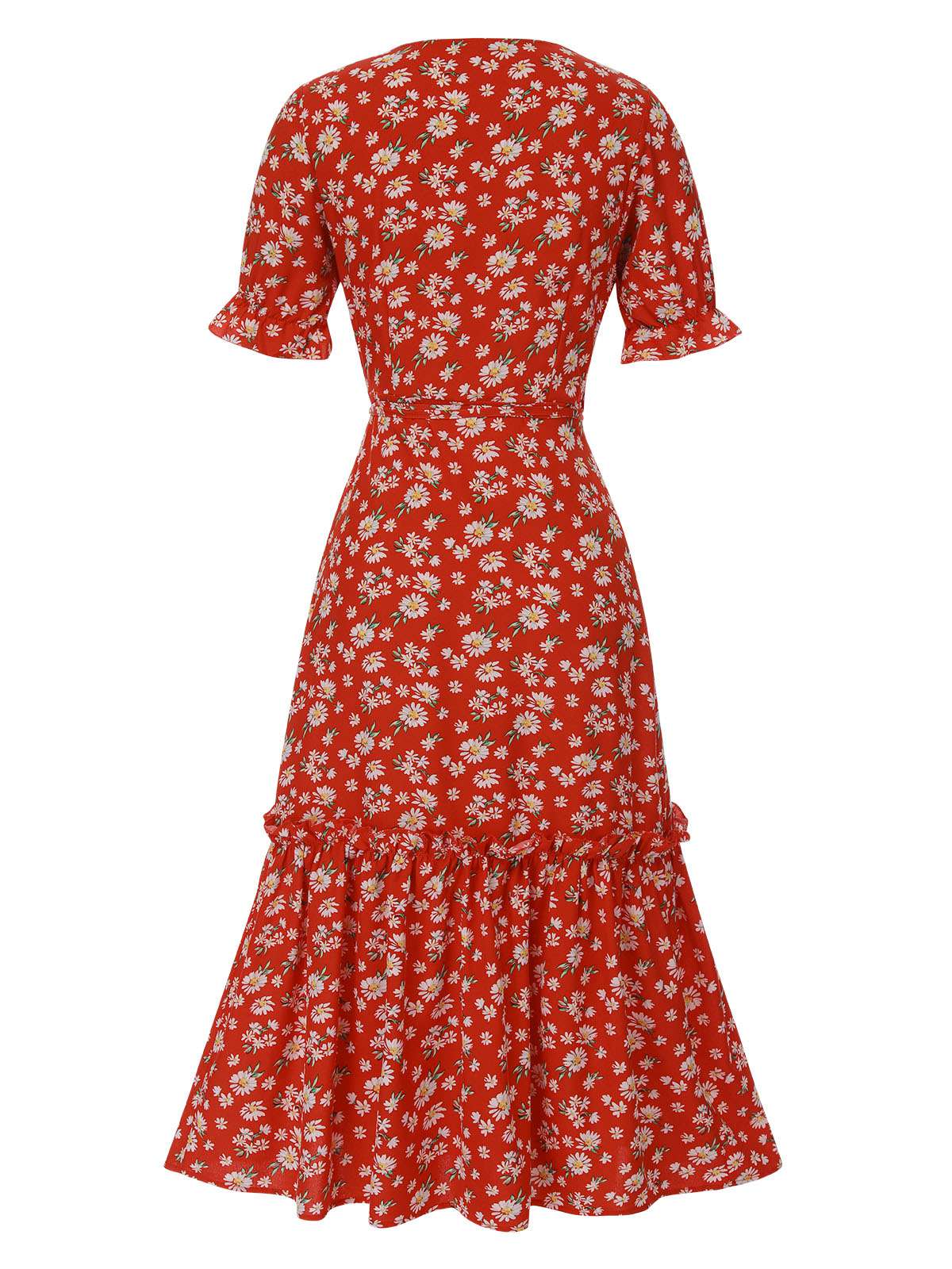 1930s Daisy Surplice V-Neck Belted Dress - Image 4