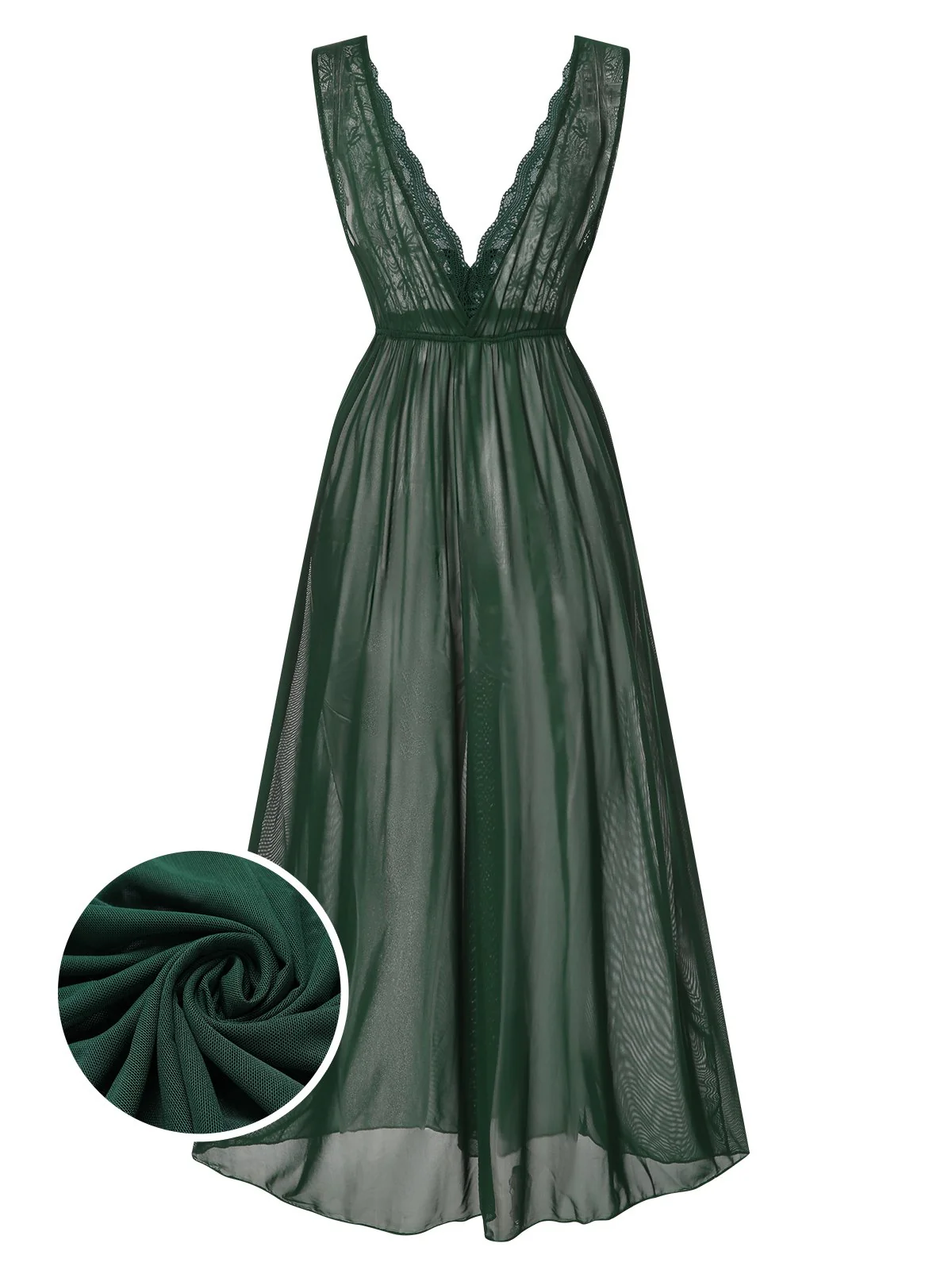 1930s Deep V-Neck Lace Mesh Nightgown - Image 10