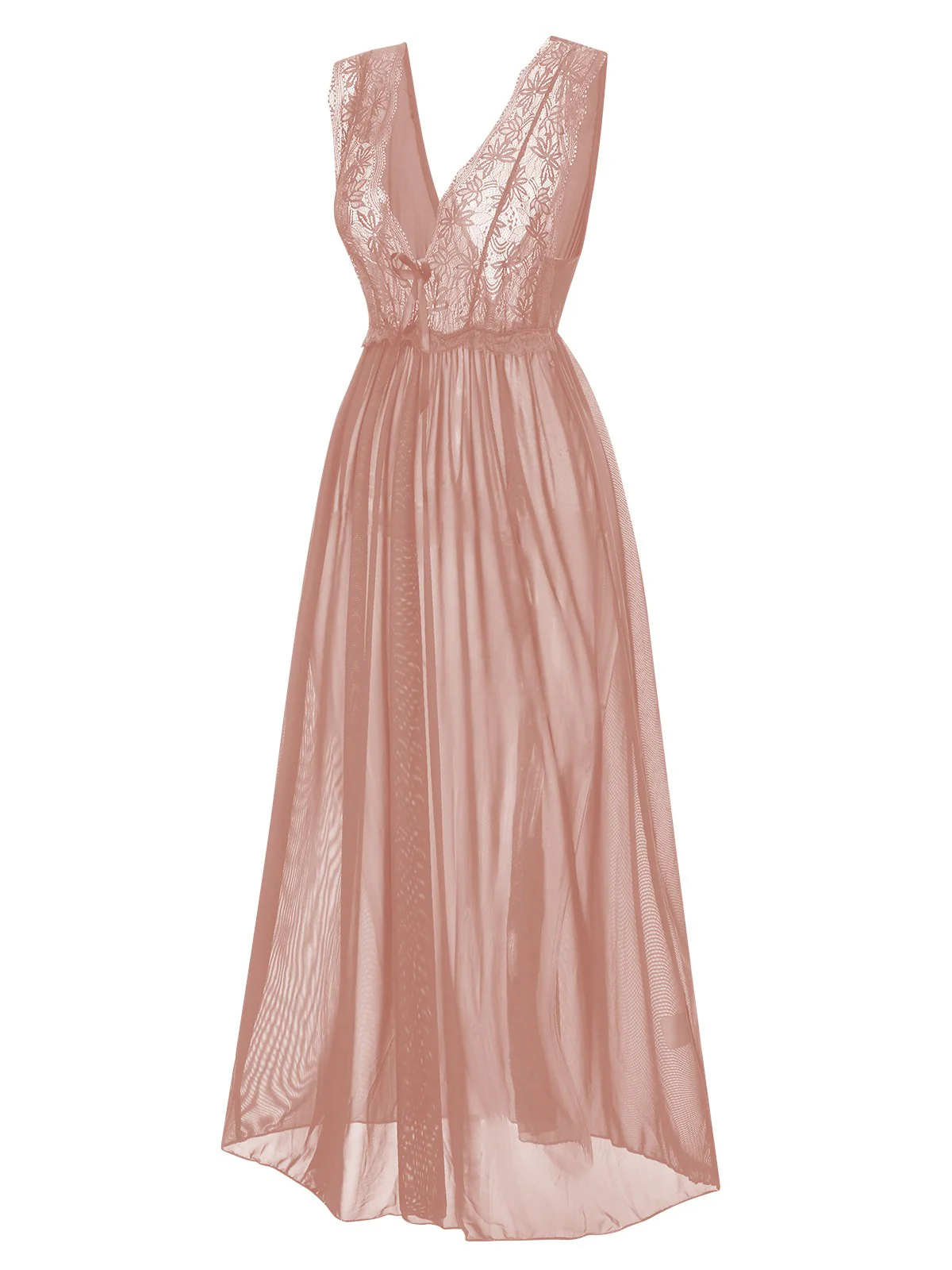 1930s Deep V-Neck Lace Mesh Nightgown - Image 3