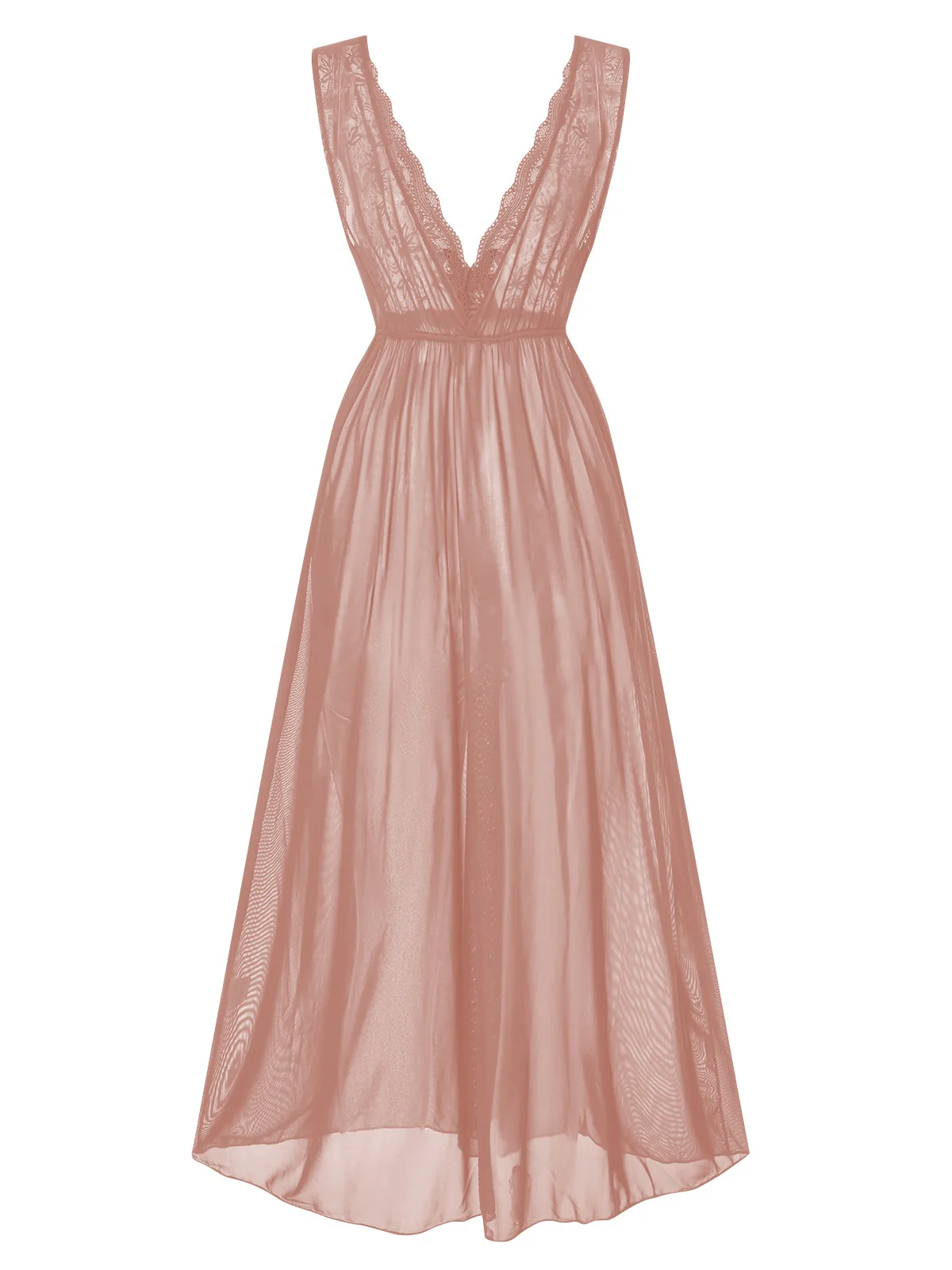 1930s Deep V-Neck Lace Mesh Nightgown - Image 4
