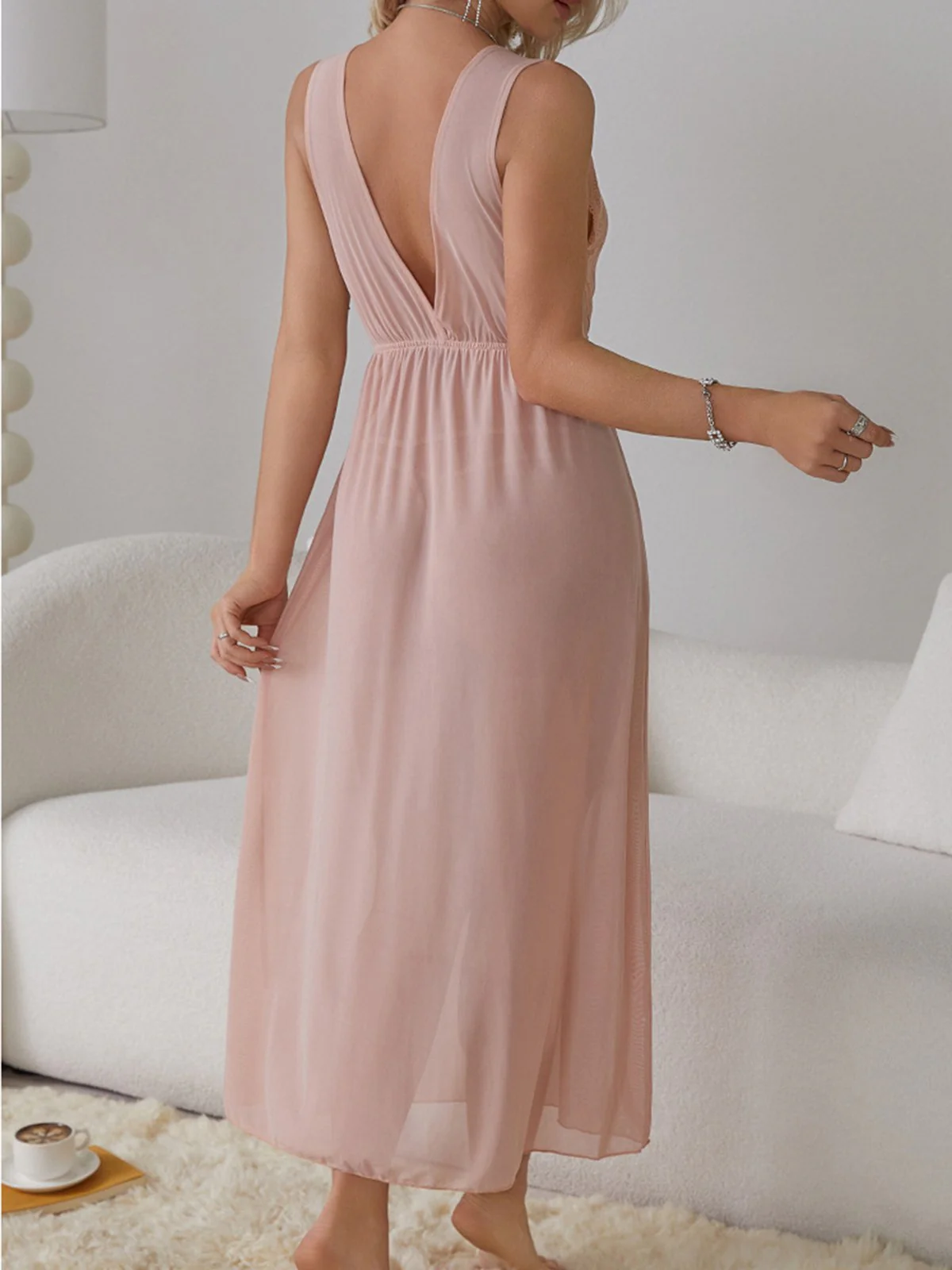 1930s Deep V-Neck Lace Mesh Nightgown - Image 9