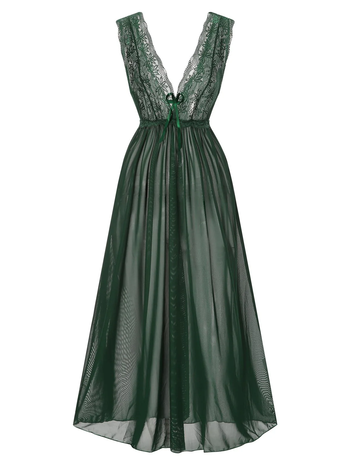 1930s Deep V-Neck Lace Mesh Nightgown - Image 11