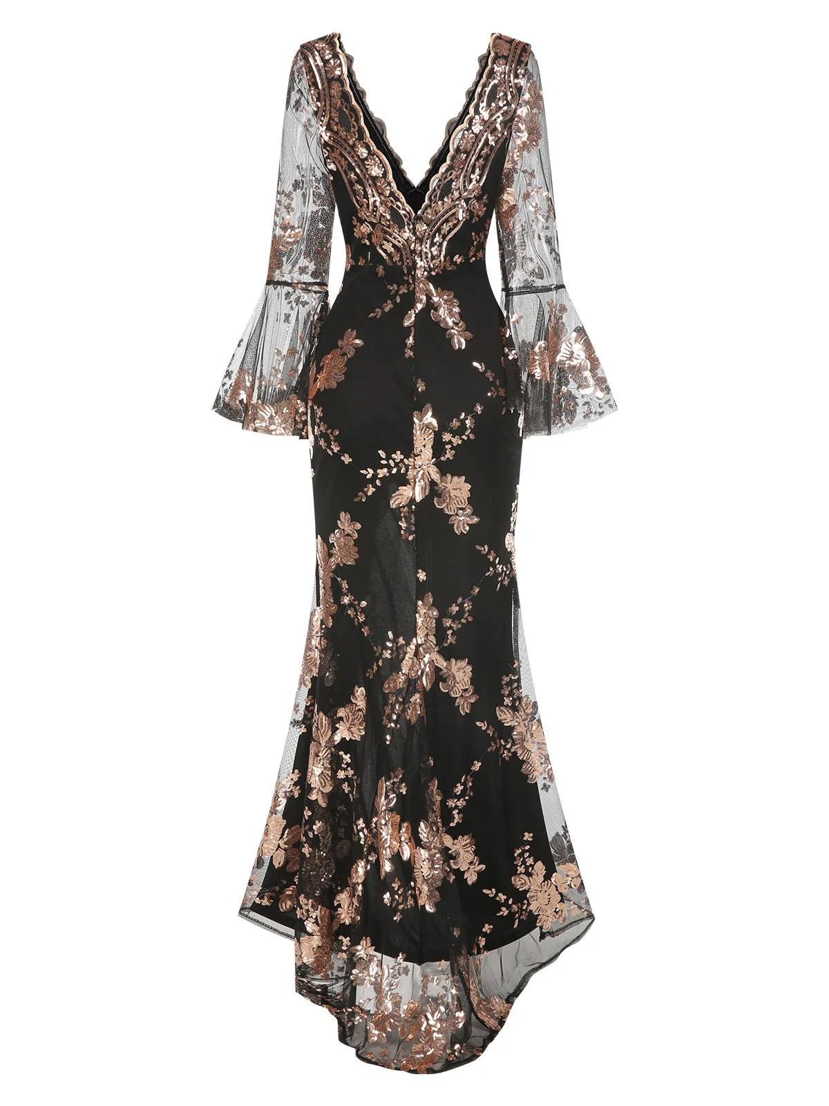 1930s Deep V-Neck Mesh Sequined Maxi Dress - Image 3