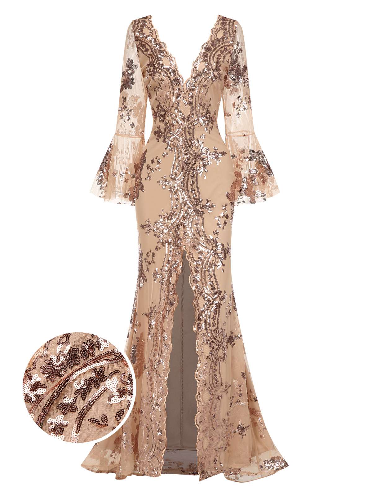 1930s Deep V-Neck Mesh Sequined Maxi Dress - Image 8