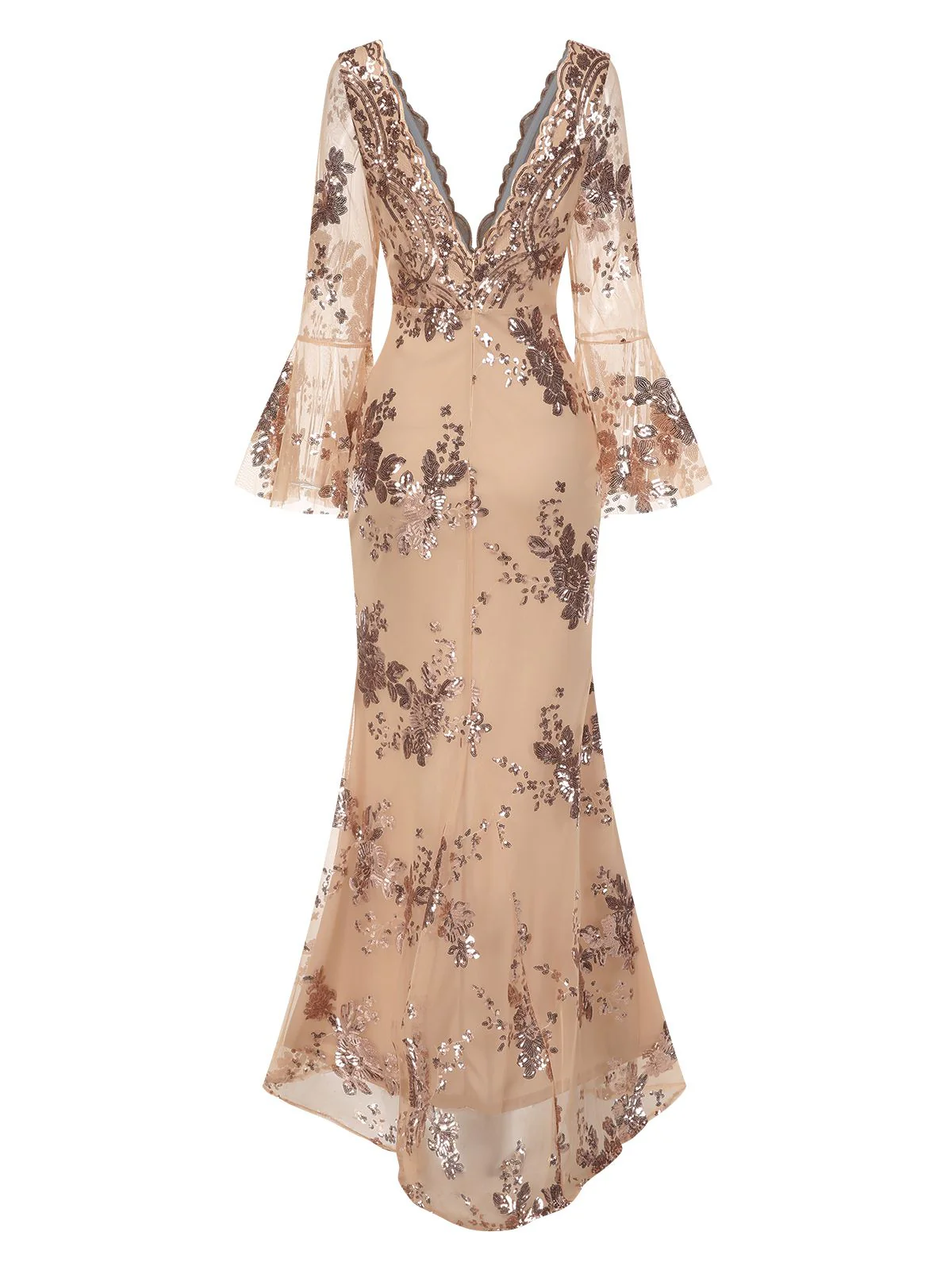 1930s Deep V-Neck Mesh Sequined Maxi Dress - Image 10