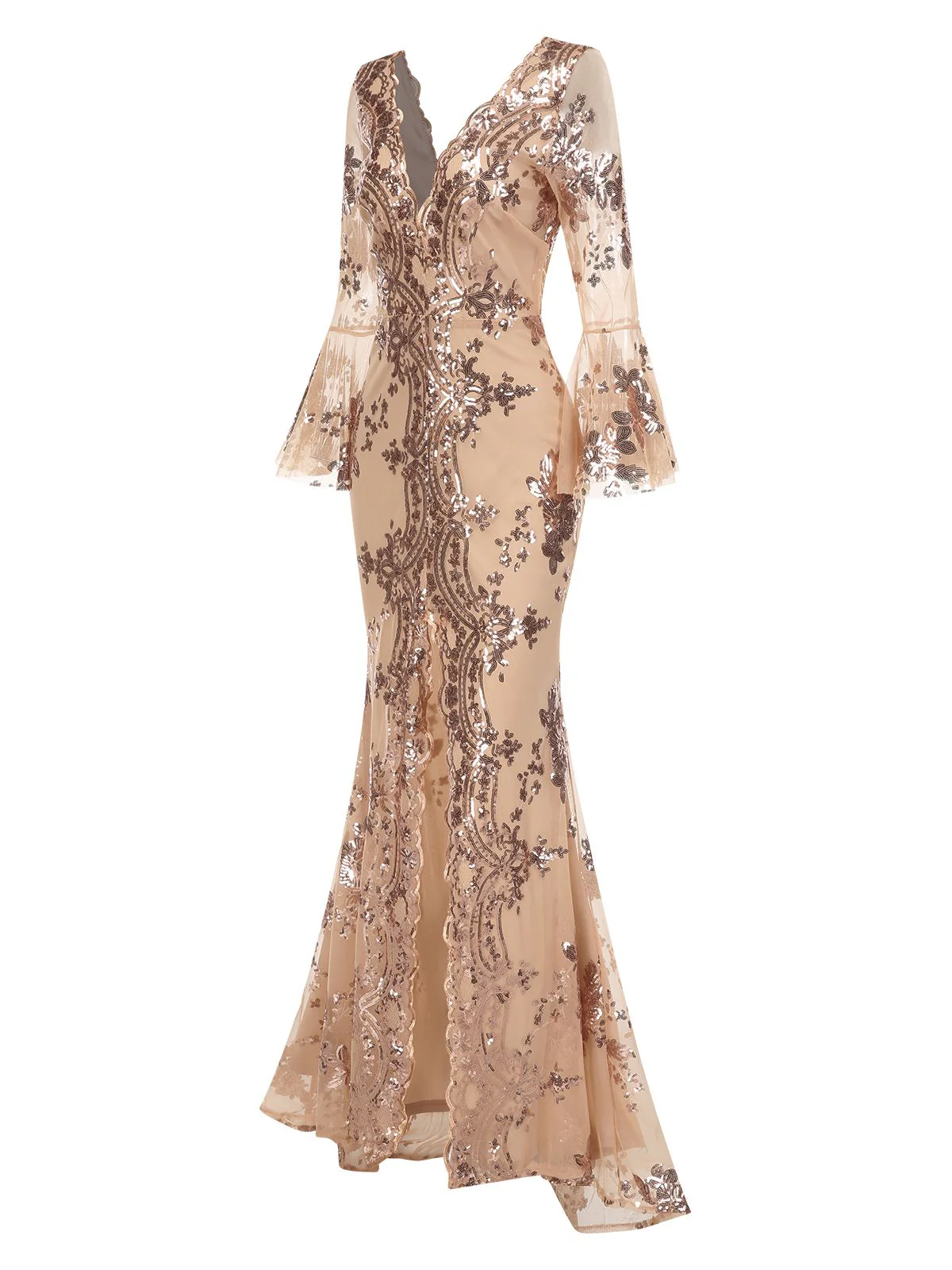 1930s Deep V-Neck Mesh Sequined Maxi Dress - Image 12