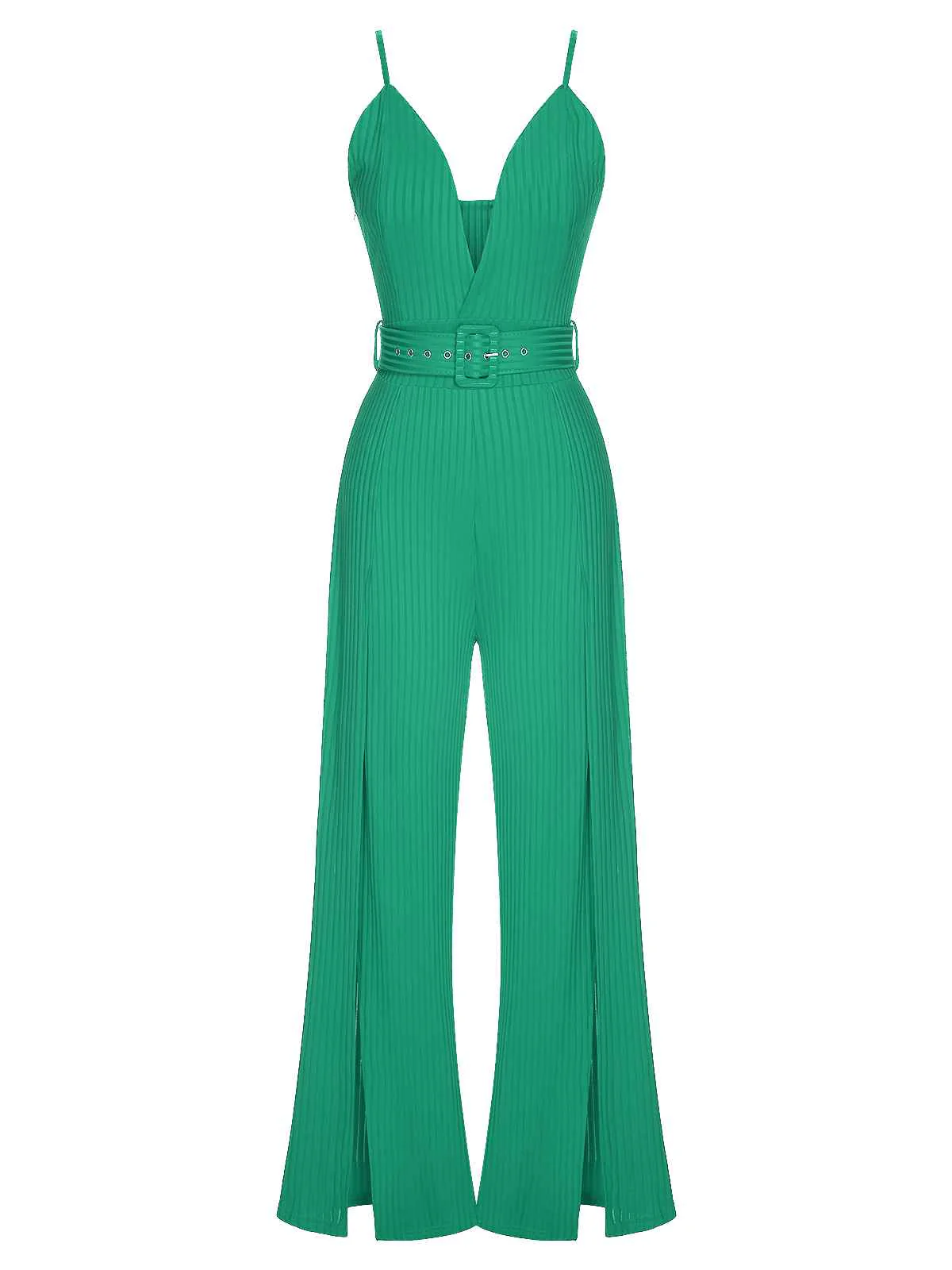 1930s Deep V-Neck Spaghetti Strap Wide-Leg Jumpsuit - Image 2