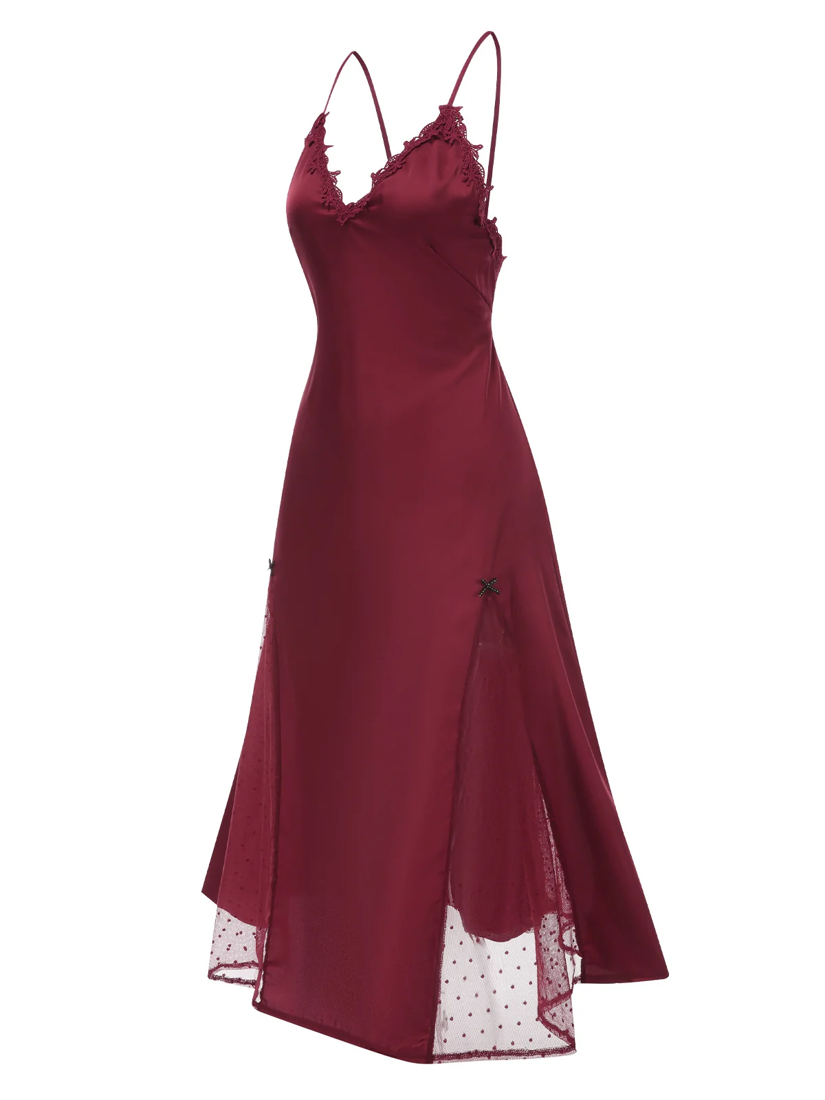 1930s Dots Sheer Satin Patchwork Straps Nightgown - Image 2