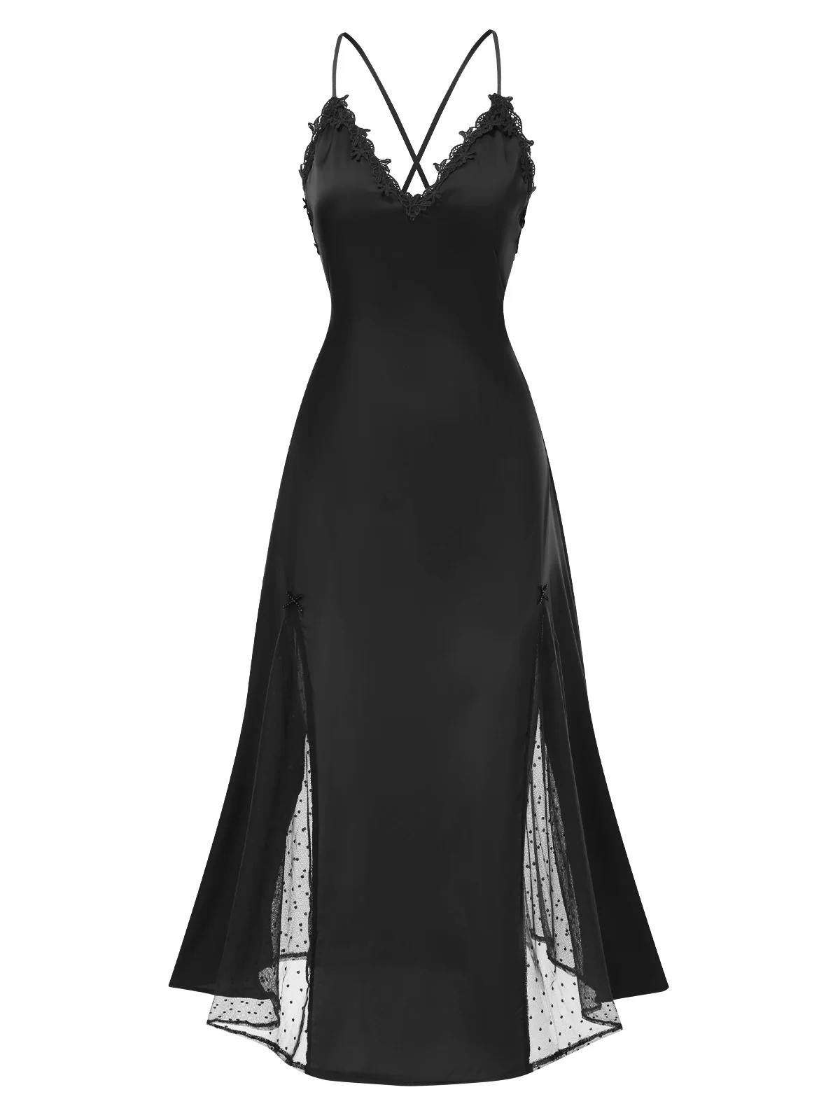 1930s Dots Sheer Satin Patchwork Straps Nightgown - Image 5