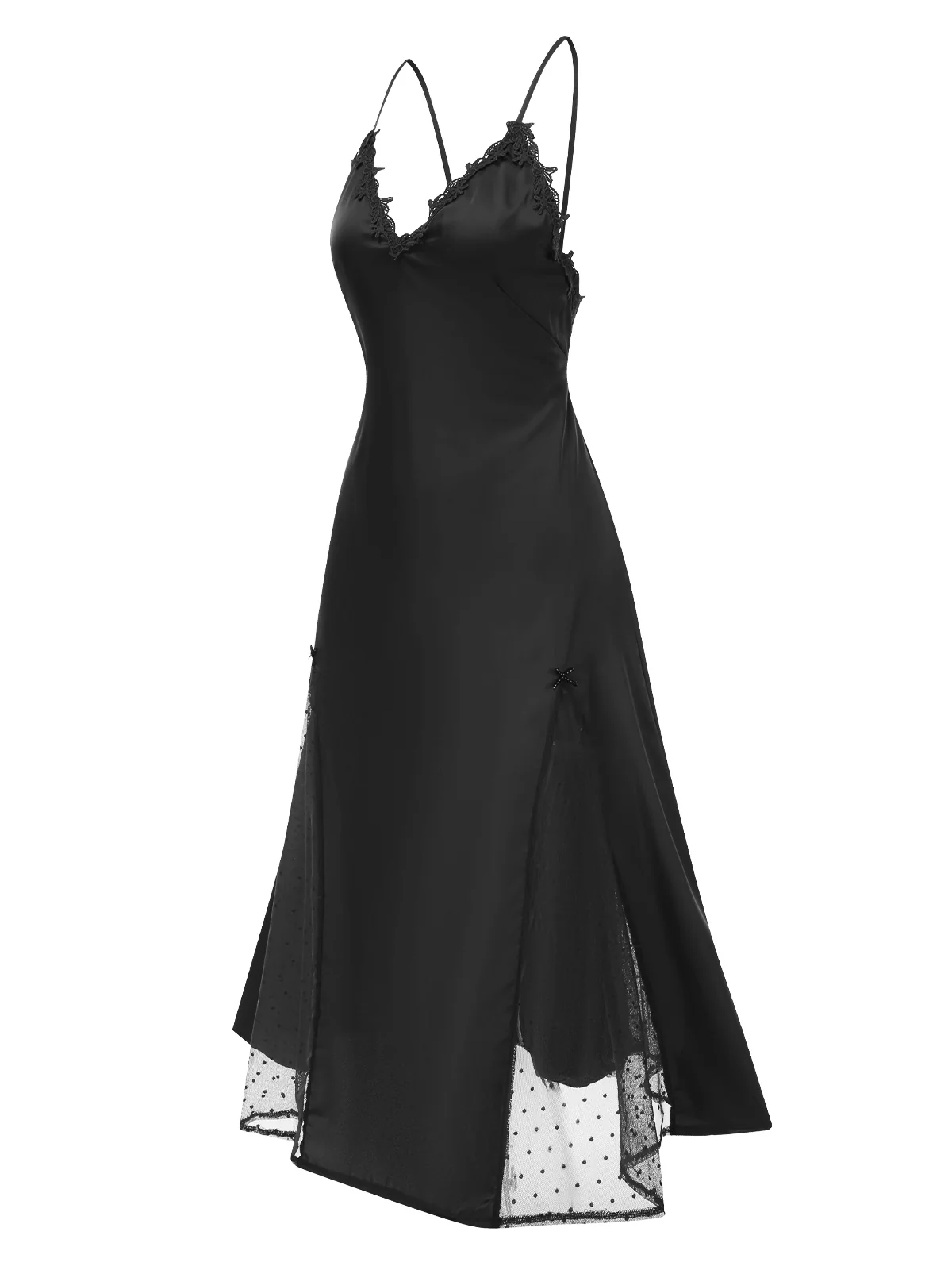 1930s Dots Sheer Satin Patchwork Straps Nightgown - Image 6