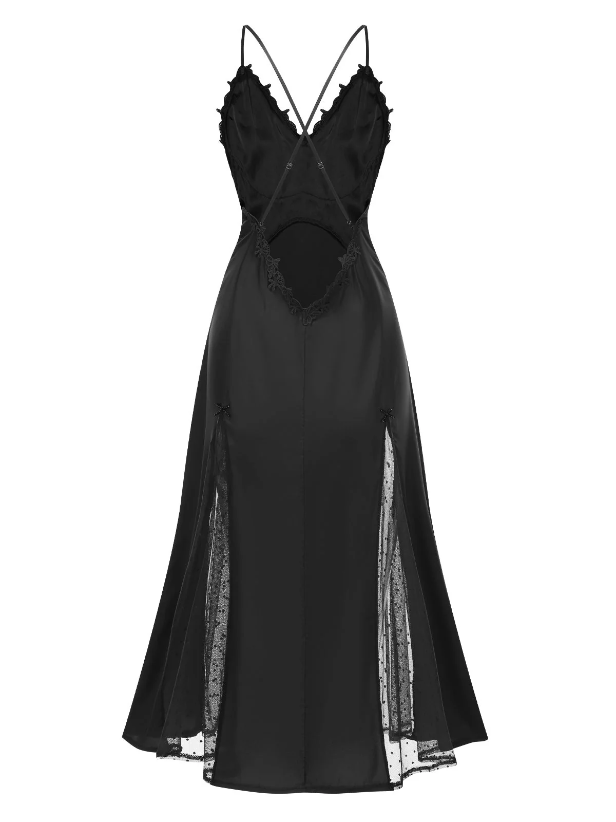 1930s Dots Sheer Satin Patchwork Straps Nightgown - Image 7