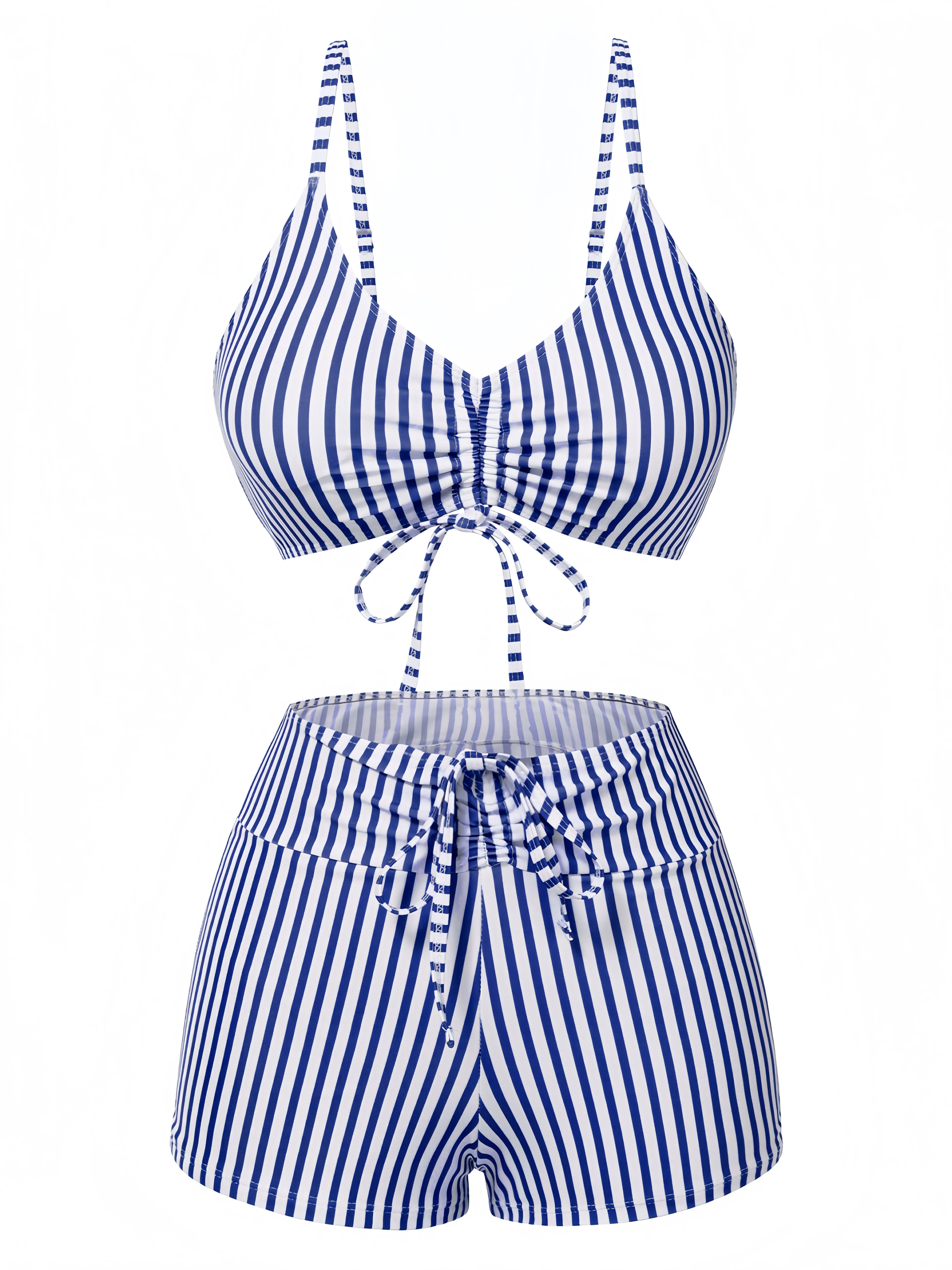 1930s Drawstring Straps Vertical Stripe Boxer Bikini - Image 4