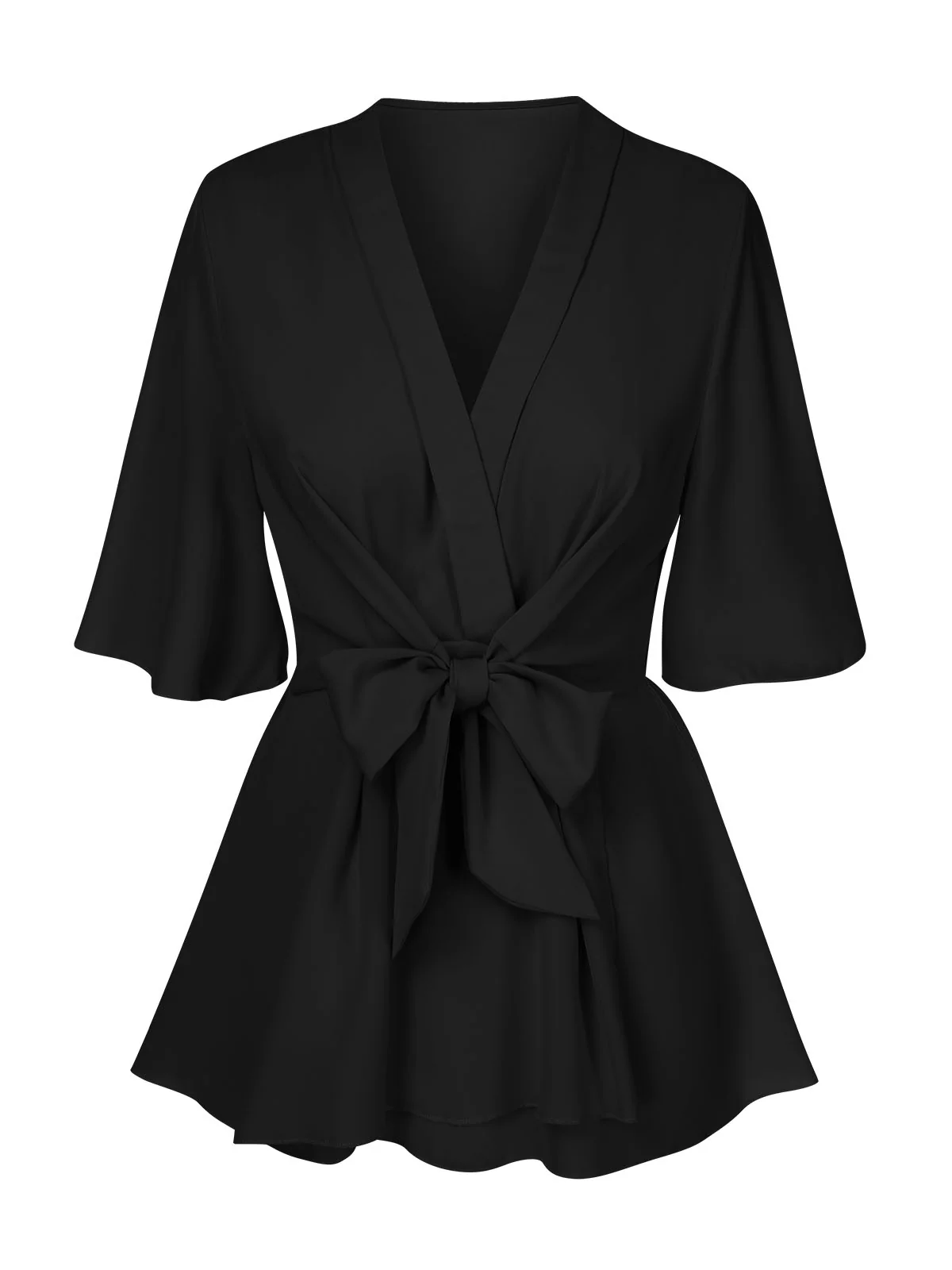 1930s Elegant Short-Sleeved Tie Waist Blouse - Image 14