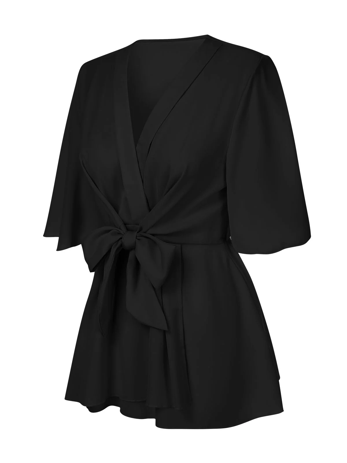 1930s Elegant Short-Sleeved Tie Waist Blouse - Image 17