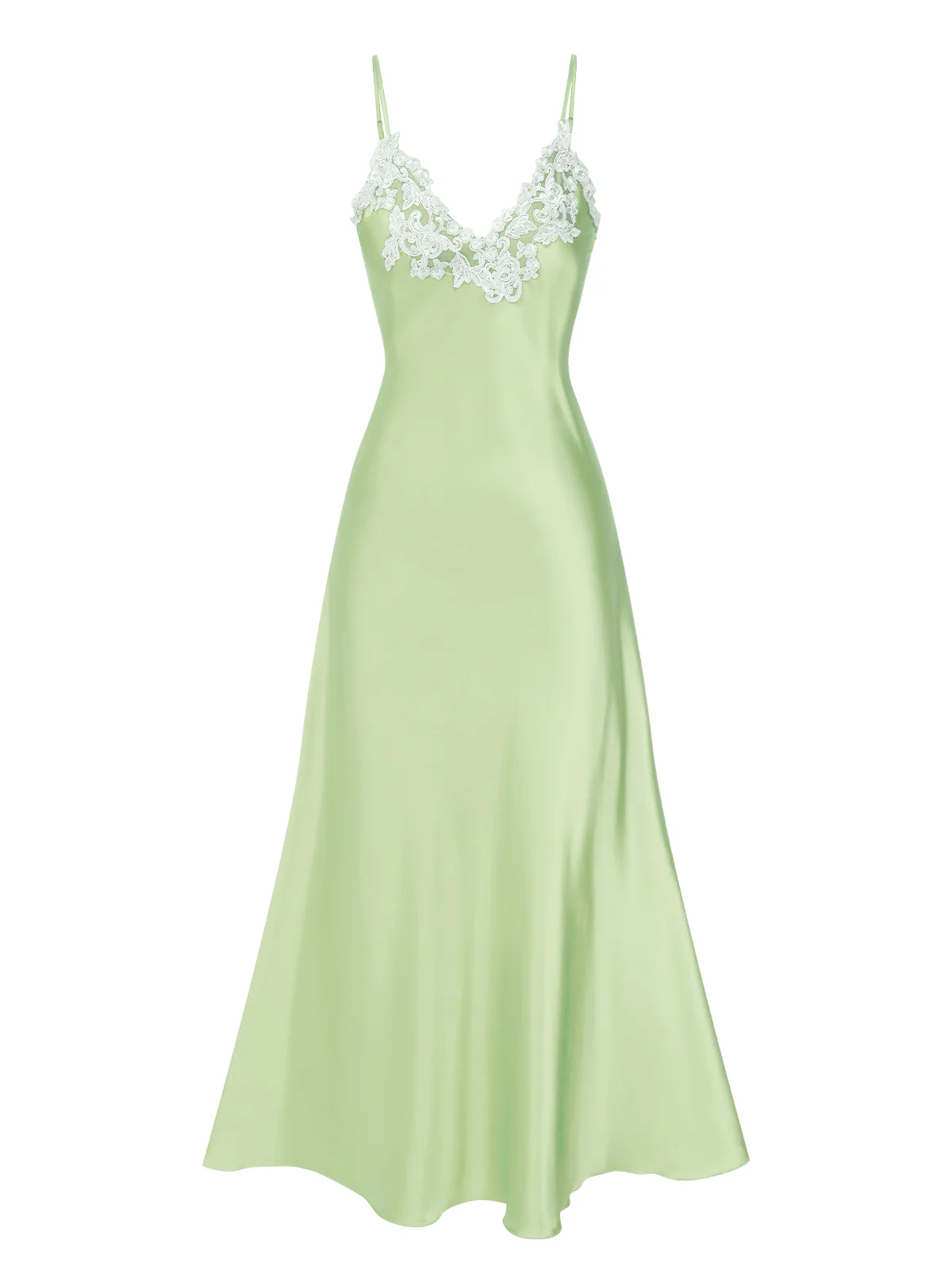 1930s Embroidered Faux Satin Strap Nightgown - Image 21