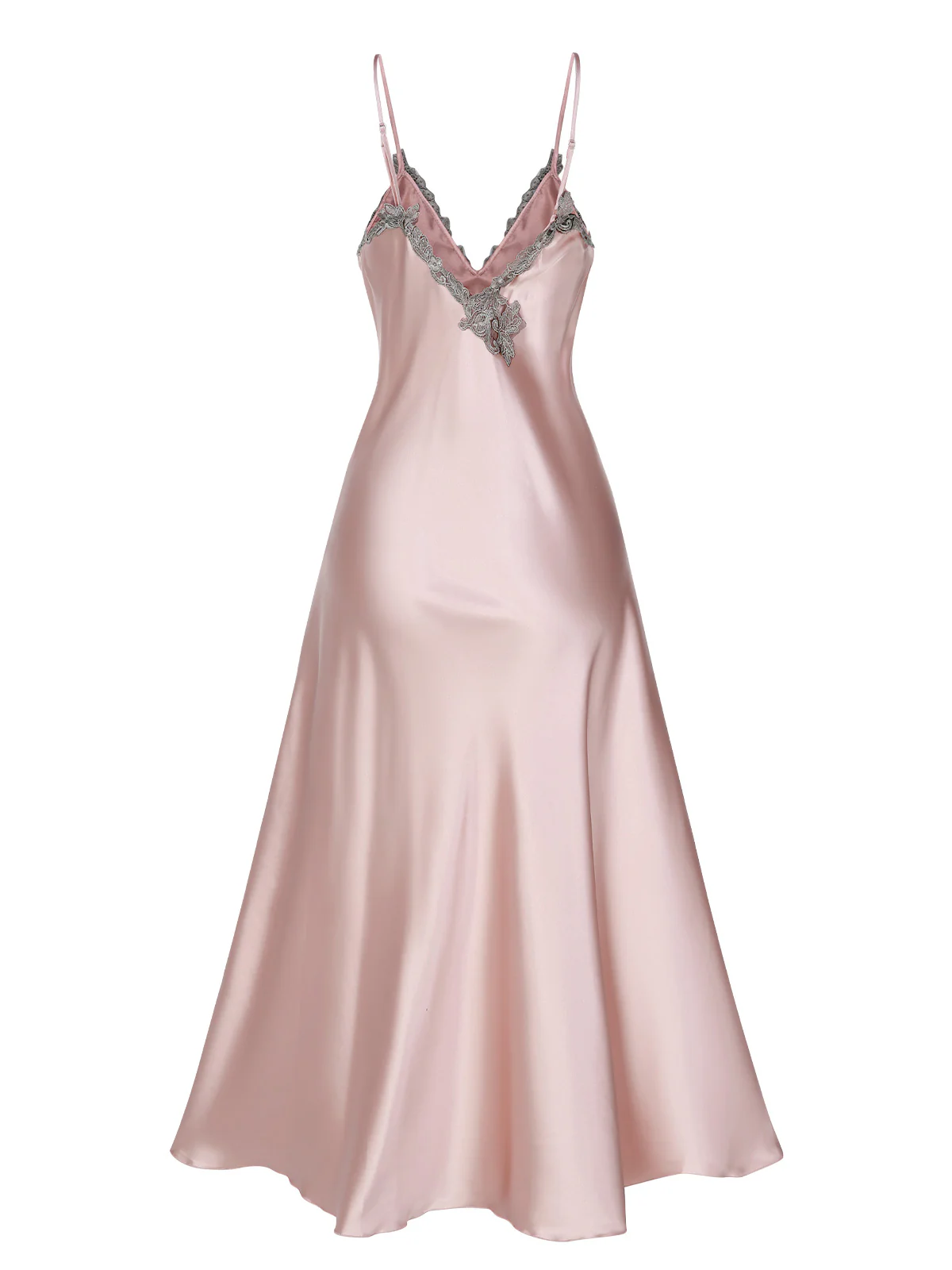 1930s Embroidered Faux Satin Strap Nightgown - Image 5