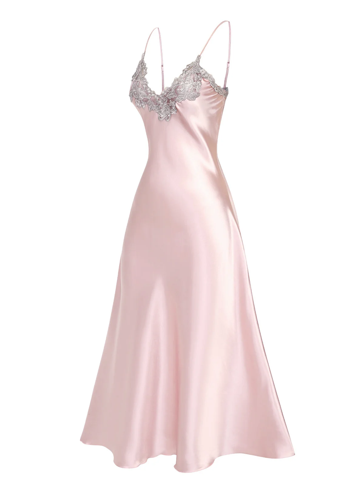 1930s Embroidered Faux Satin Strap Nightgown - Image 15
