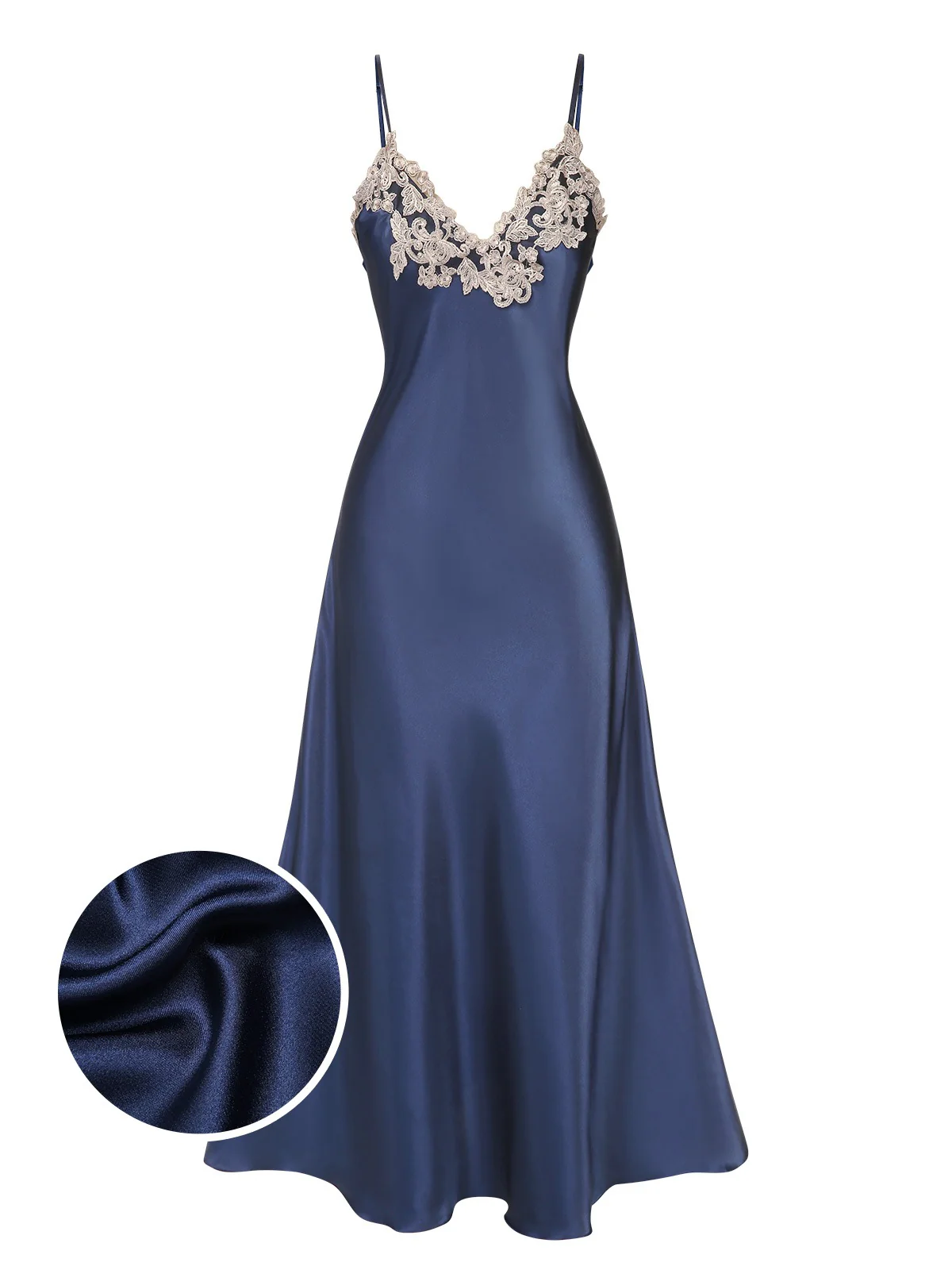 1930s Embroidered Faux Satin Strap Nightgown - Image 14