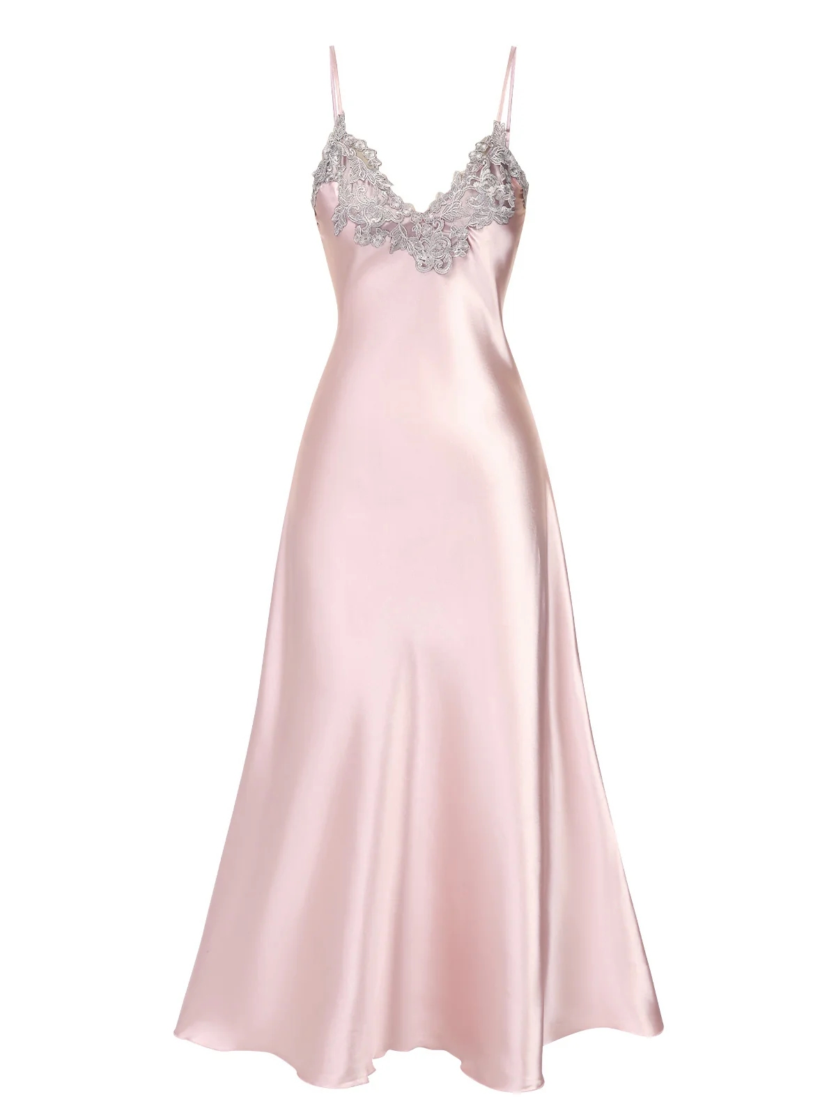 1930s Embroidered Faux Satin Strap Nightgown - Image 14