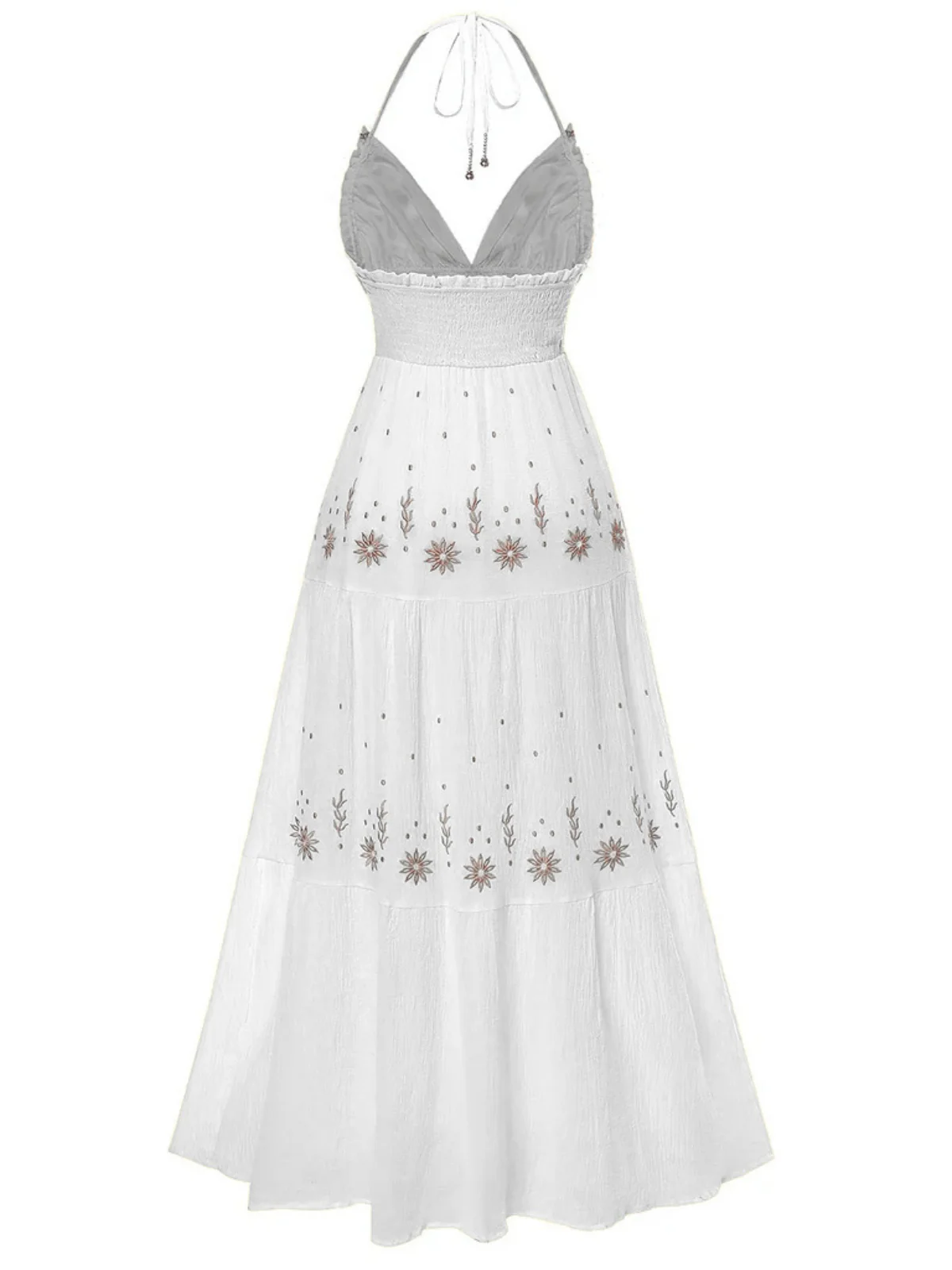 1930s Embroidered Floral Deep V-Neck Textured Dress - Image 7