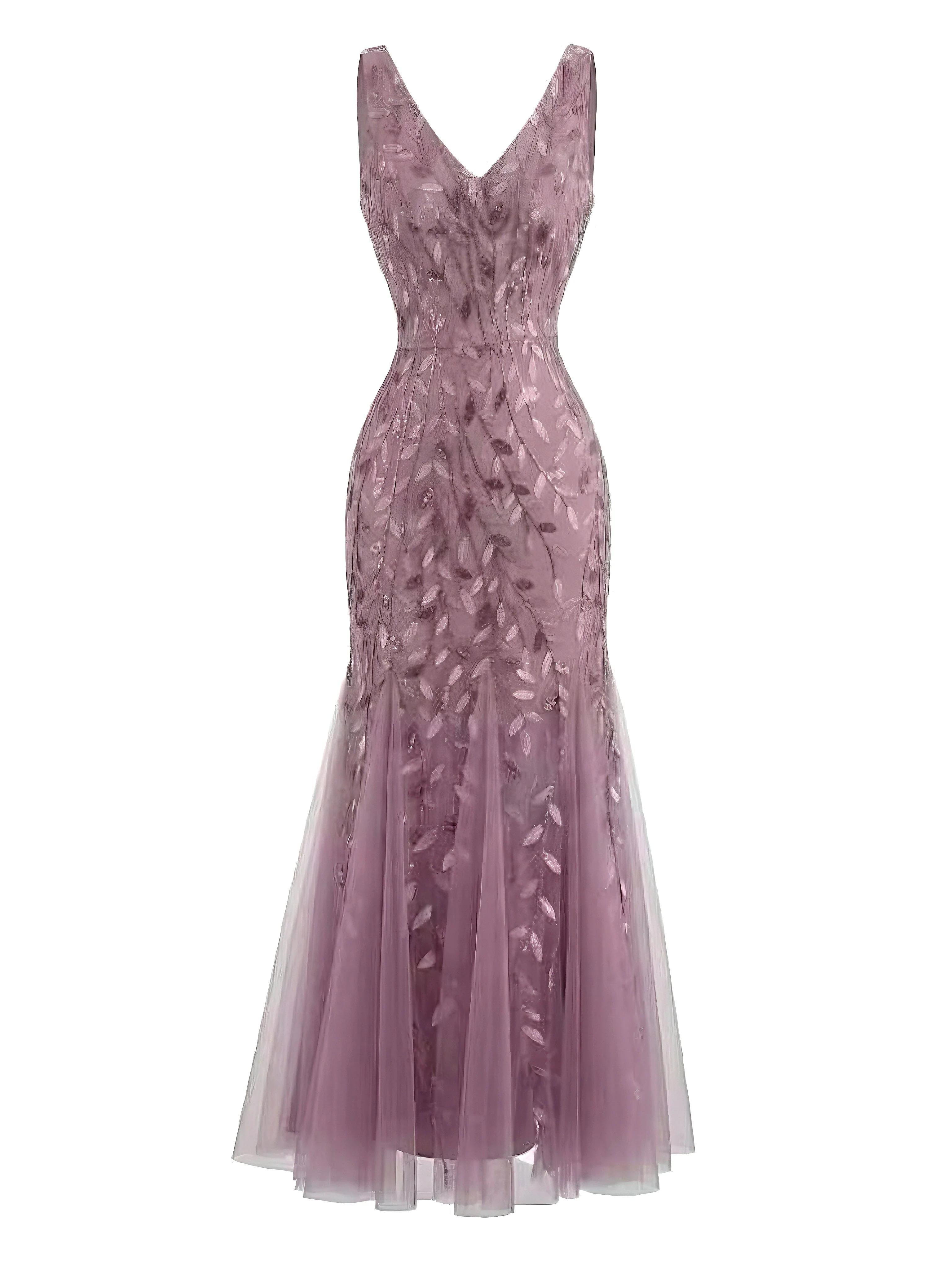 1930s Embroidery V-Neck Sleeveless Mesh Slim Dress - Image 2