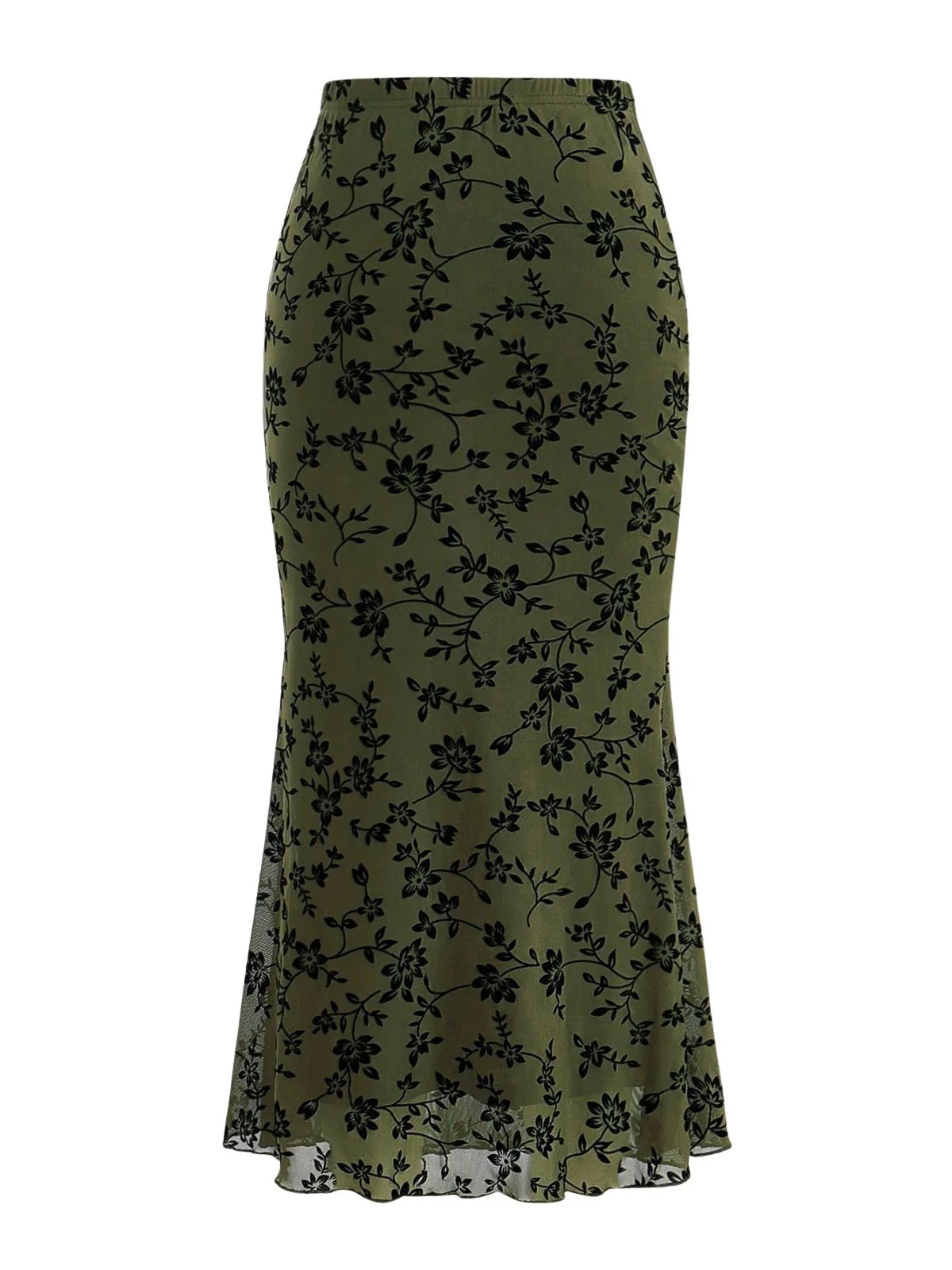 1930s Flocked Floral Maxi Mermaid Skirt - Image 2