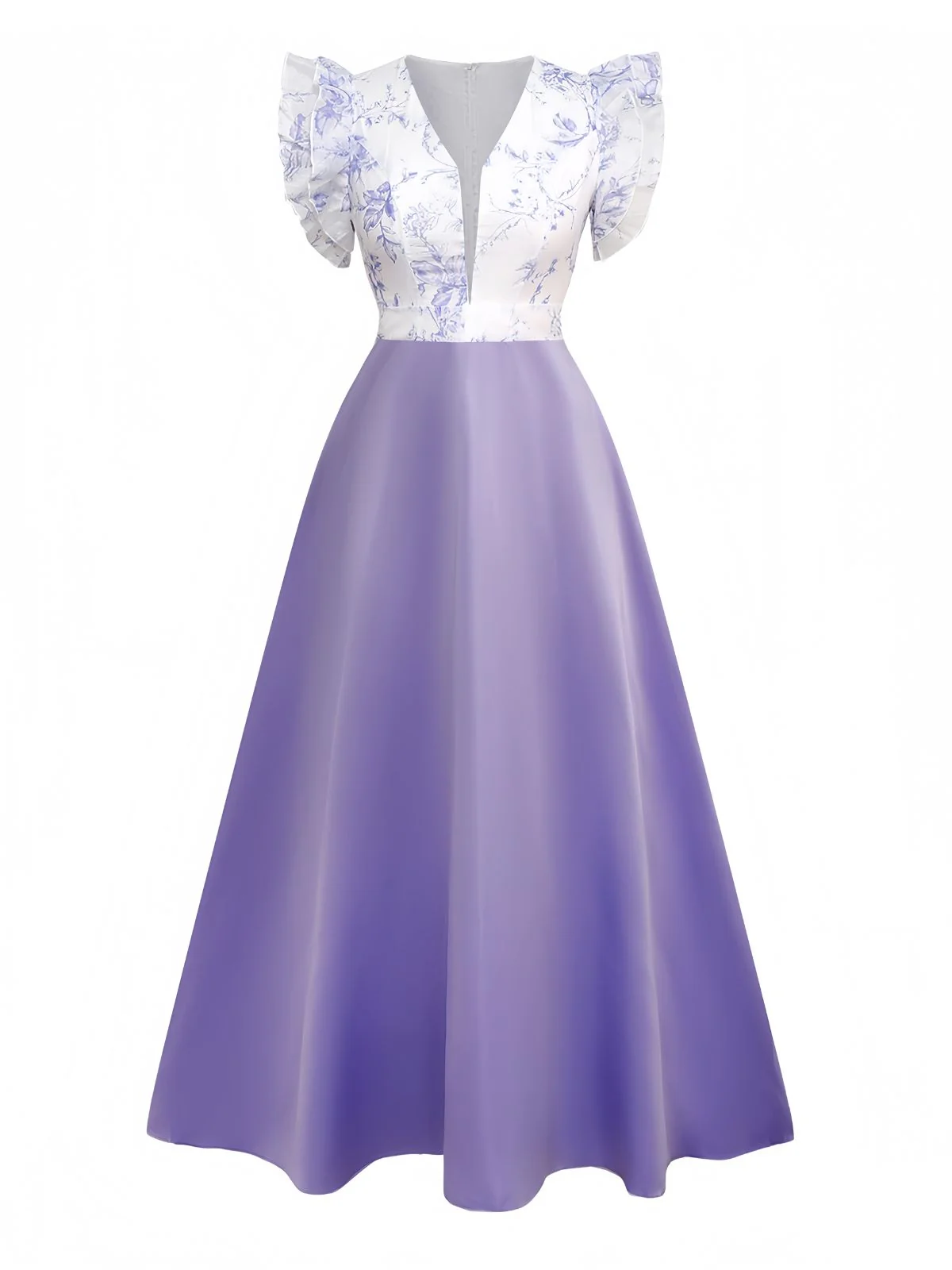 1930s Floral Flounce Sleeve V-Neck Patchwork Dress - Image 7