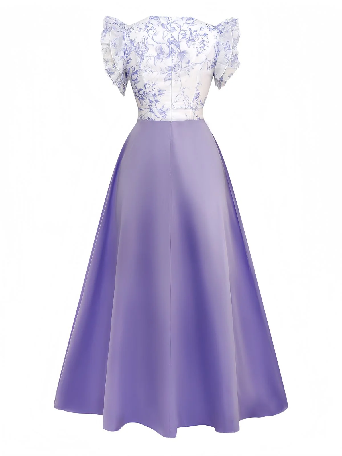 1930s Floral Flounce Sleeve V-Neck Patchwork Dress - Image 8