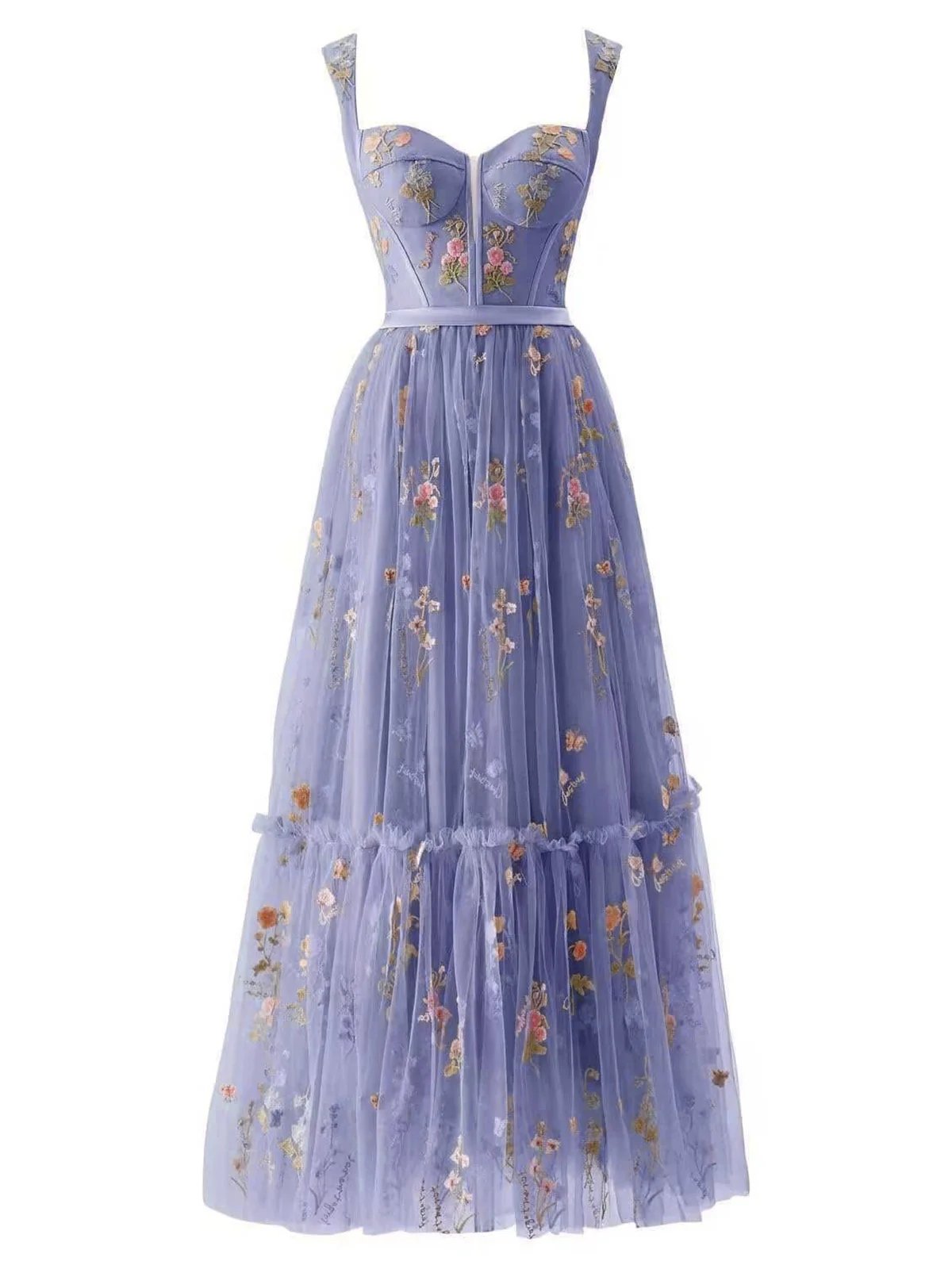 1930s Floral Mesh Boned Lace-Up Dress - Image 10