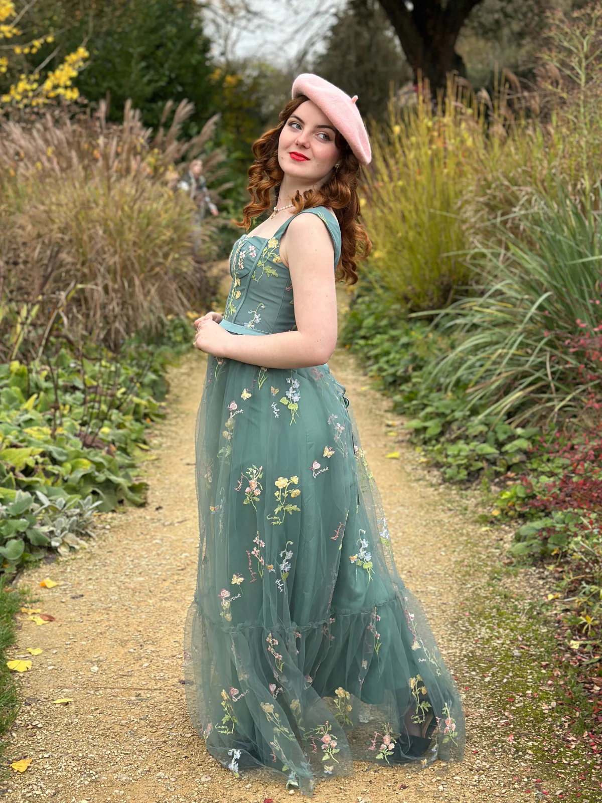 1930s Floral Mesh Boned Lace-Up Dress - Image 5