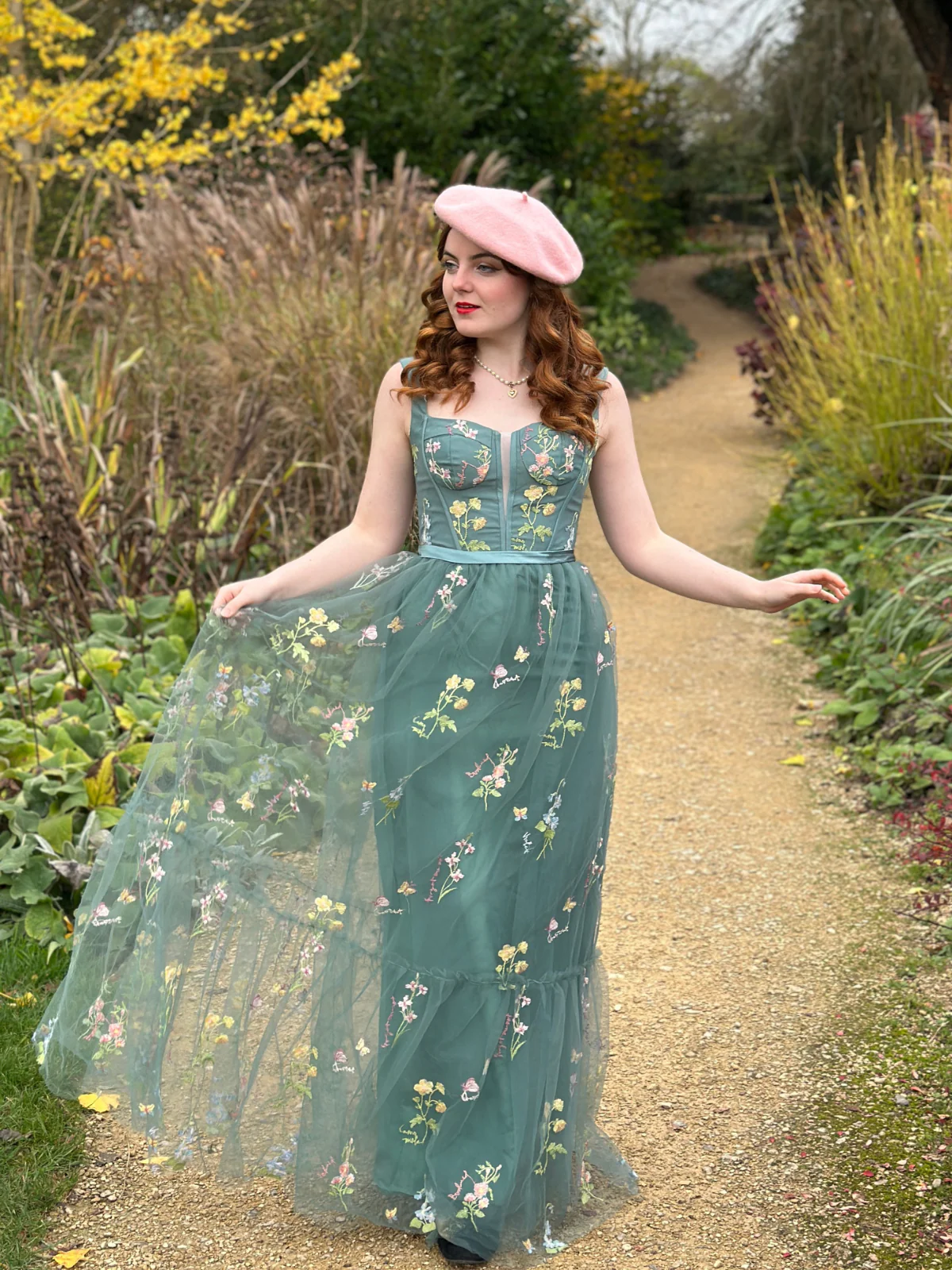 1930s Floral Mesh Boned Lace-Up Dress - Image 6