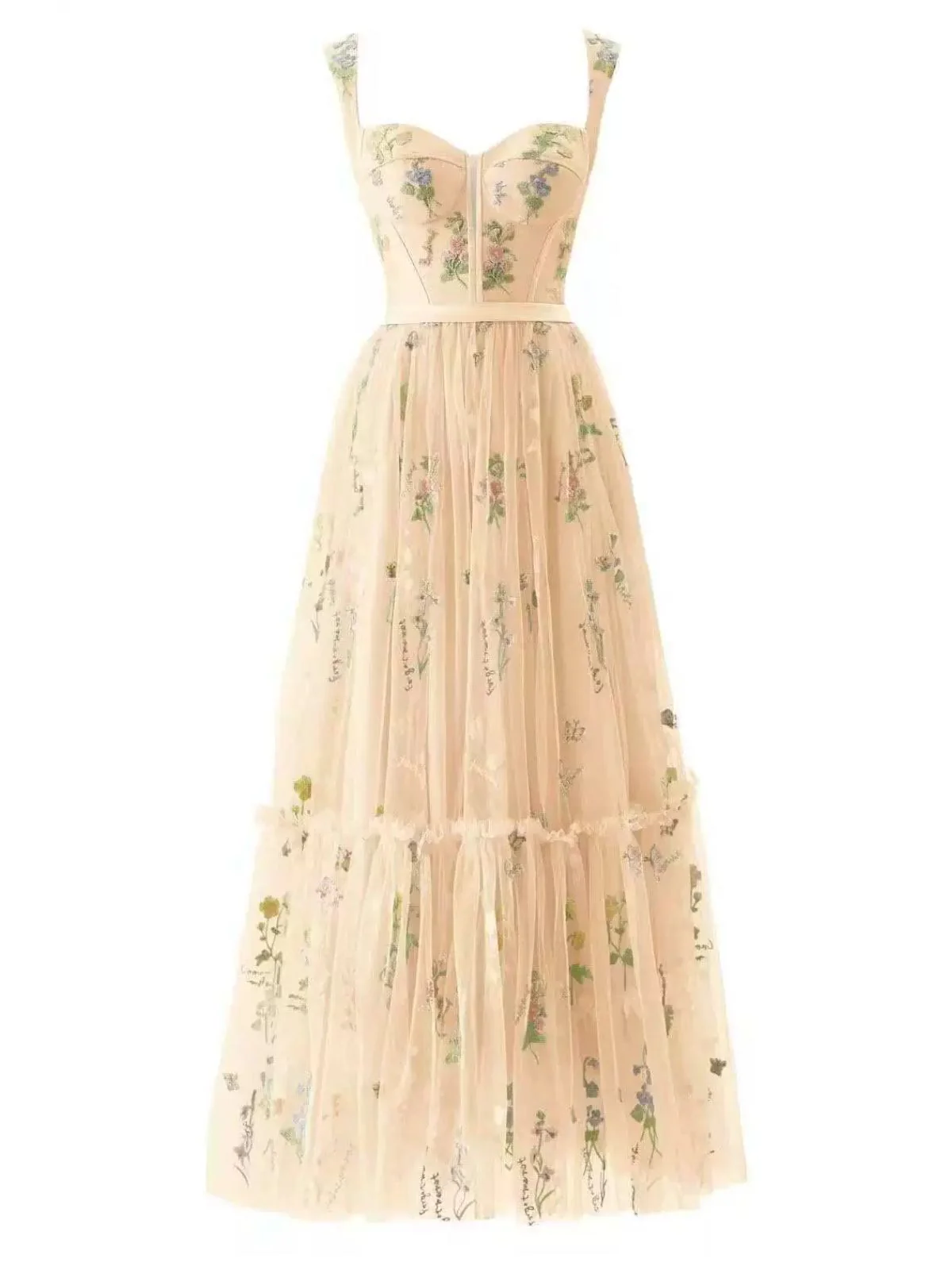 1930s Floral Mesh Boned Lace-Up Dress - Image 2