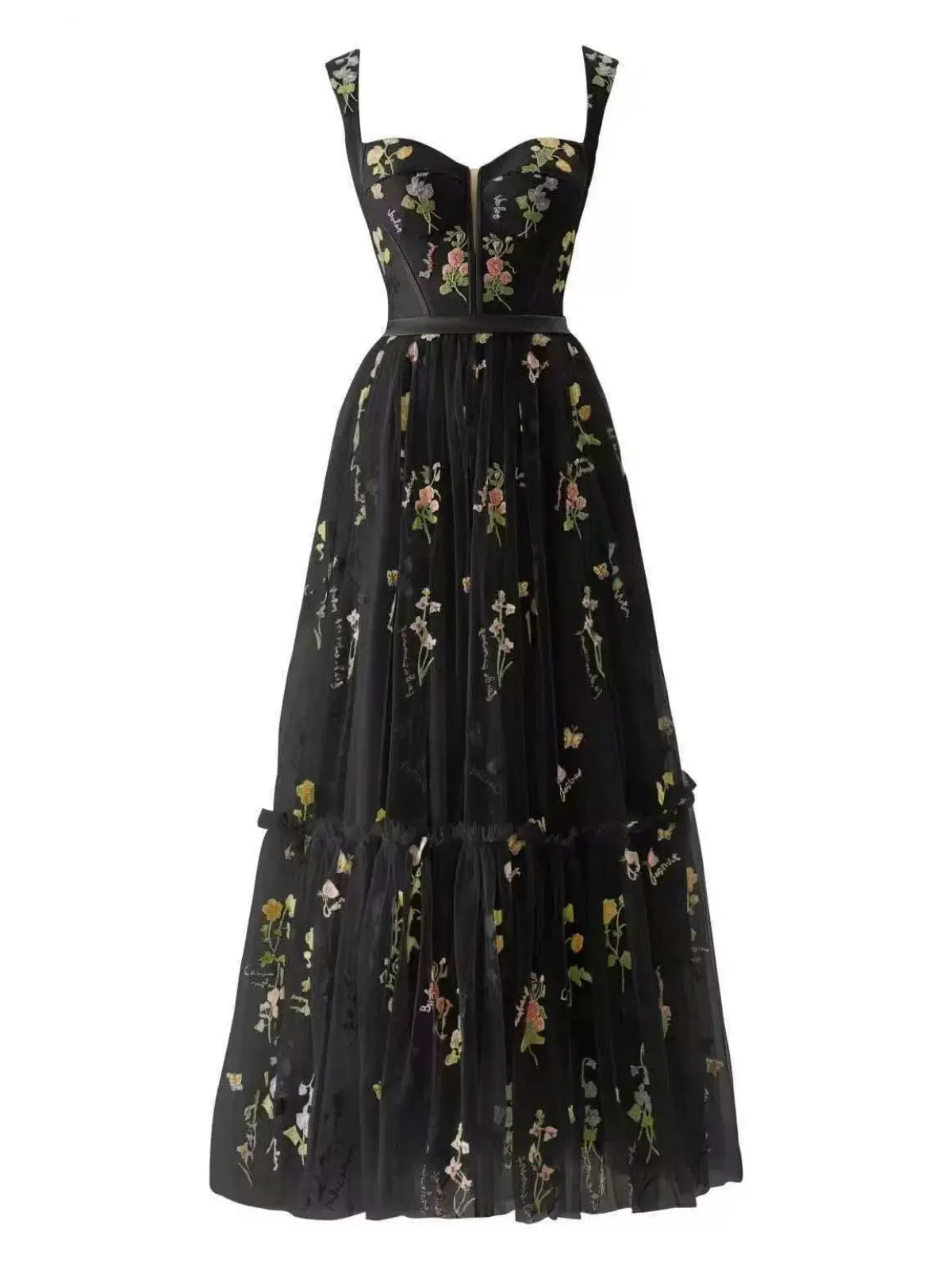 1930s Floral Mesh Boned Lace-Up Dress - Image 4